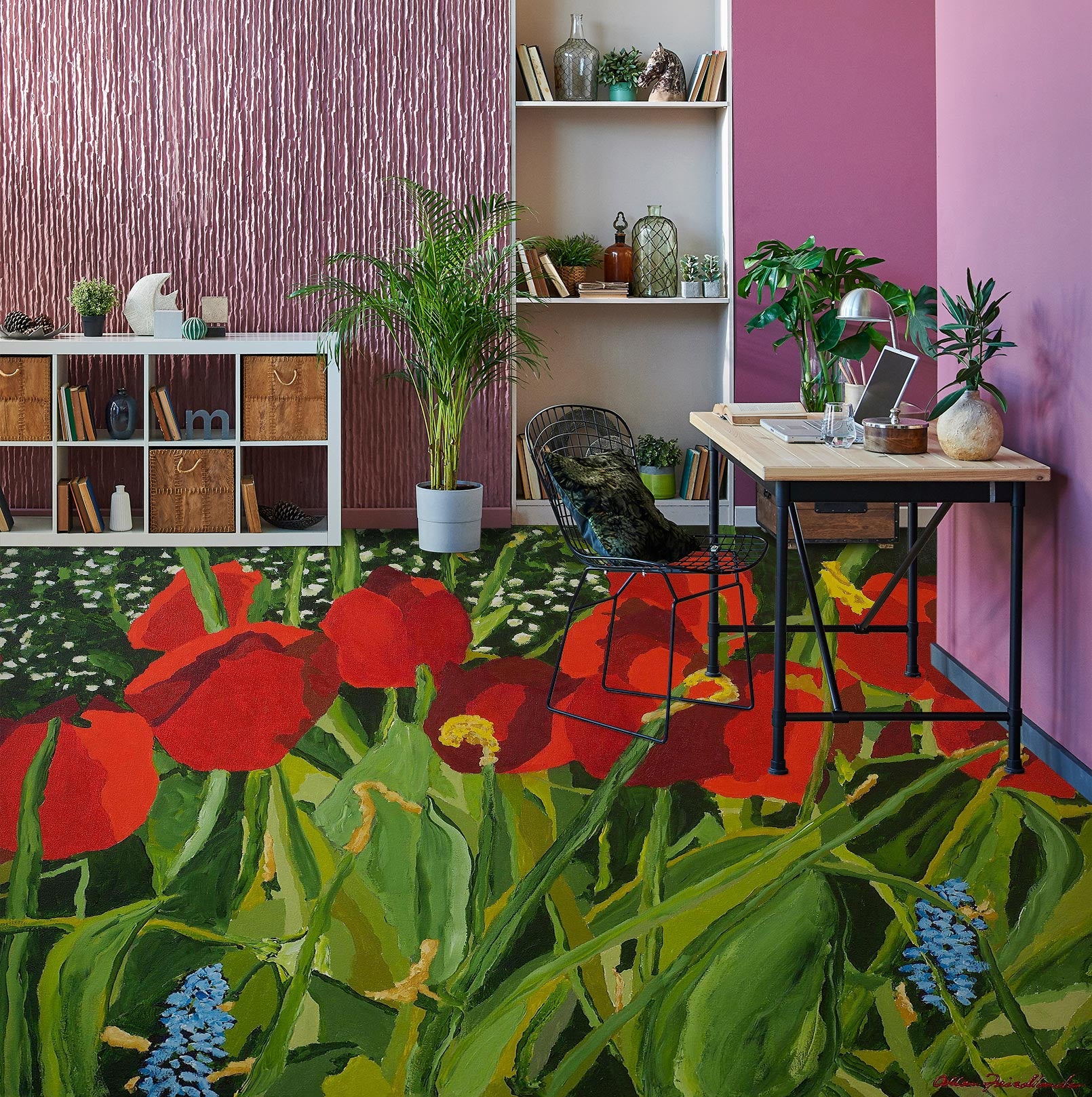 3D Red Flowers 9564 Allan P. Friedlander Floor Mural