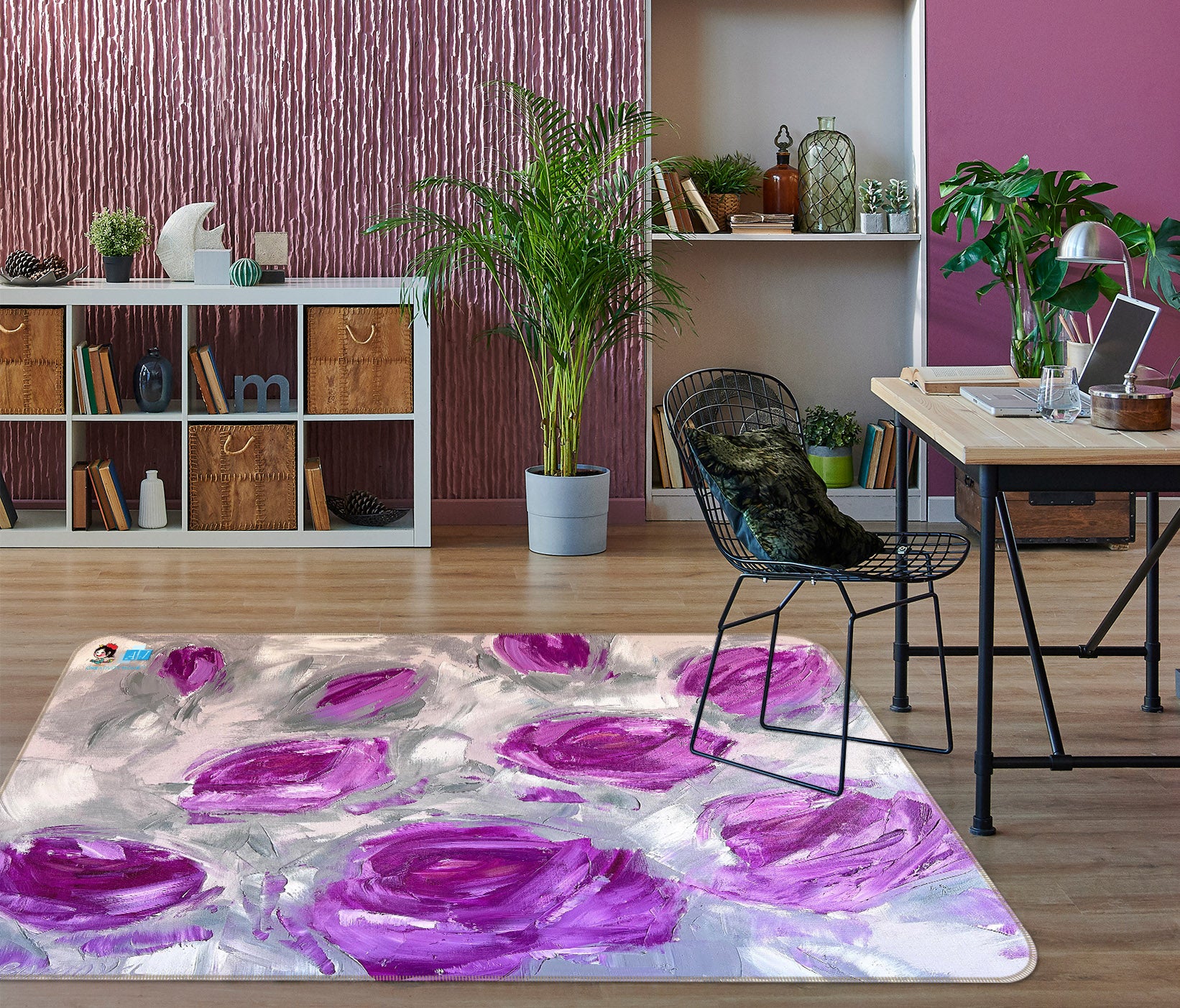 3D Purple Rose 3843 Skromova Marina Rug Non Slip Rug Mat
