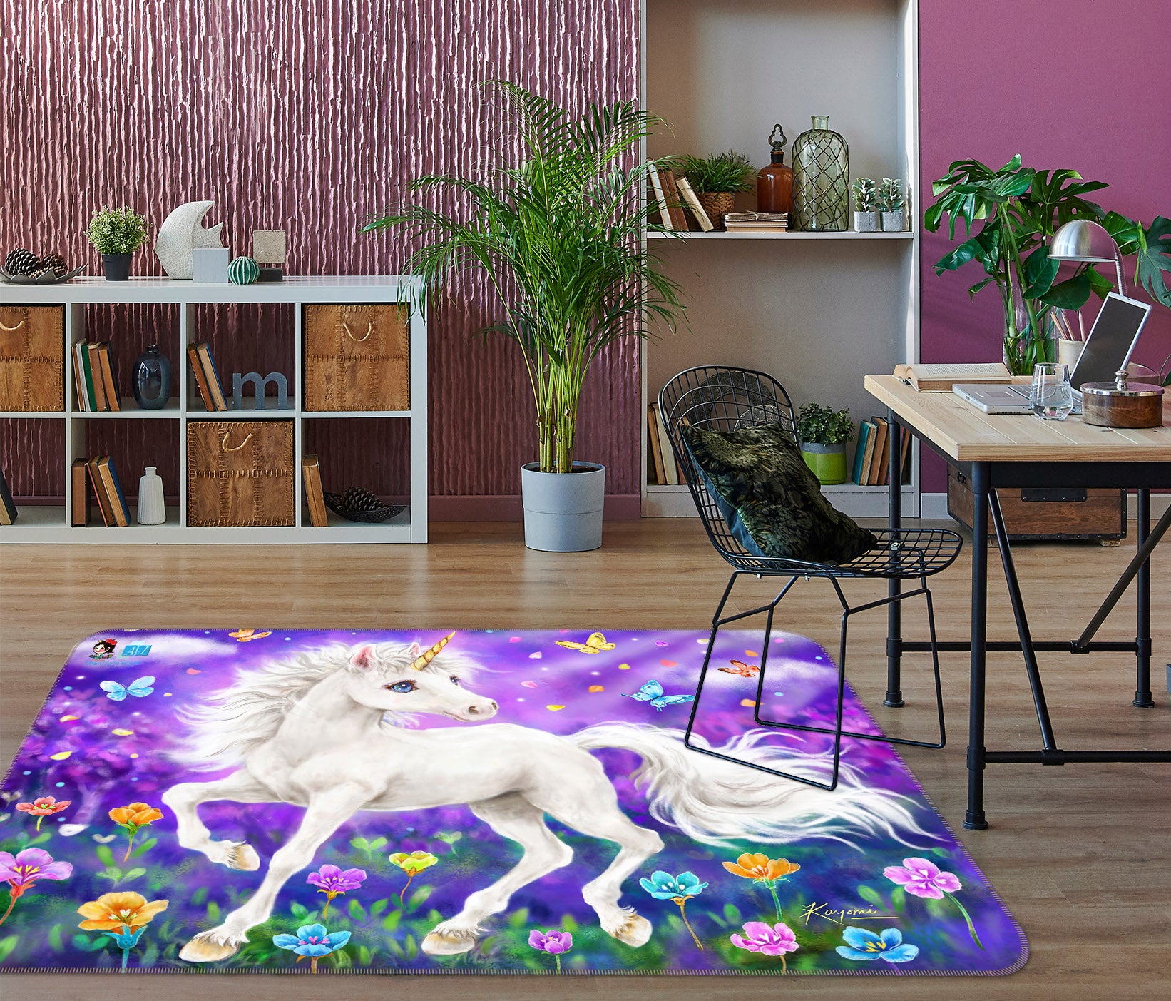 3D Unicorn Butterfly 5715 Kayomi Harai Rug Non Slip Rug Mat