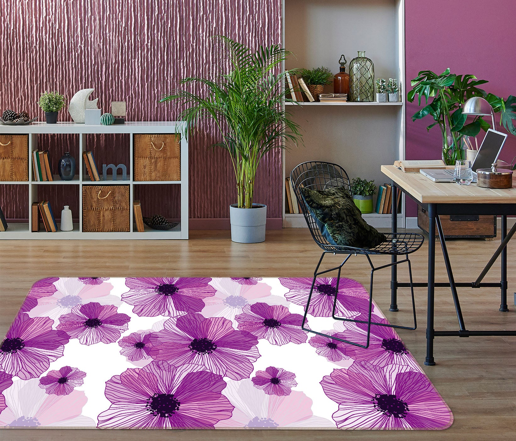 3D Purple Flowers 34232 Non Slip Rug Mat