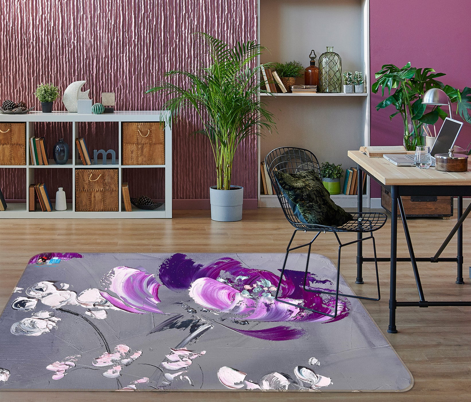 3D Purple Petals 3835 Skromova Marina Rug Non Slip Rug Mat