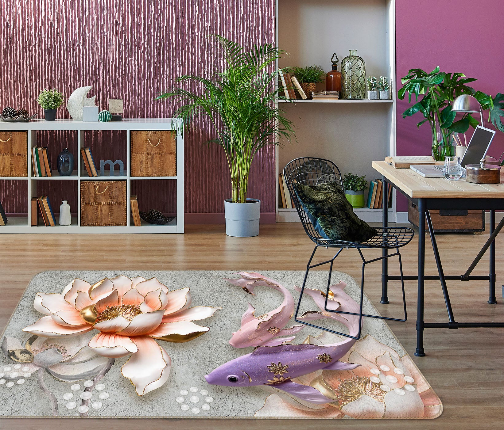 3D Lotus Fish 34019 Non Slip Rug Mat