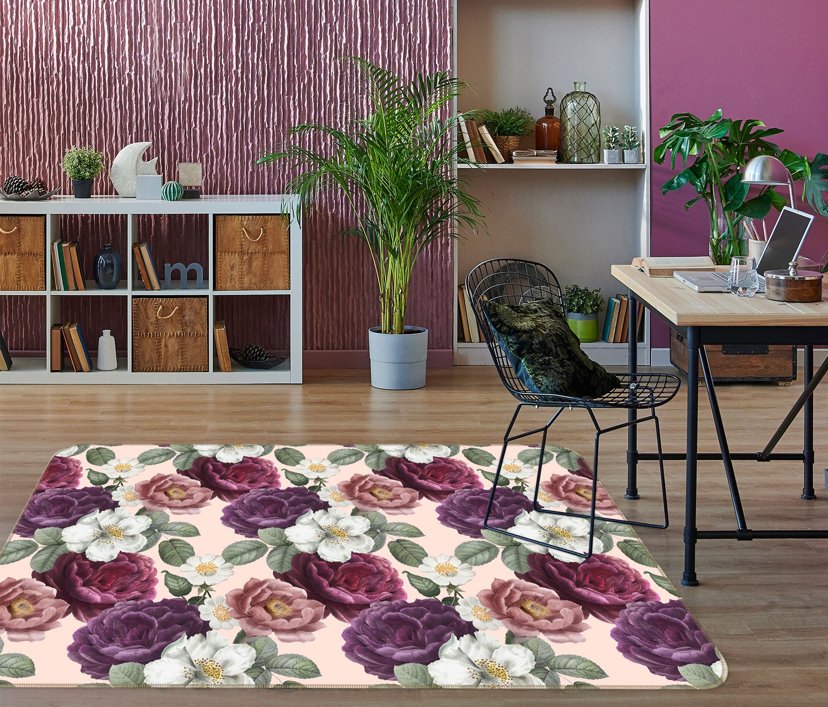 3D Purple Flowers 77085 Non Slip Rug Mat