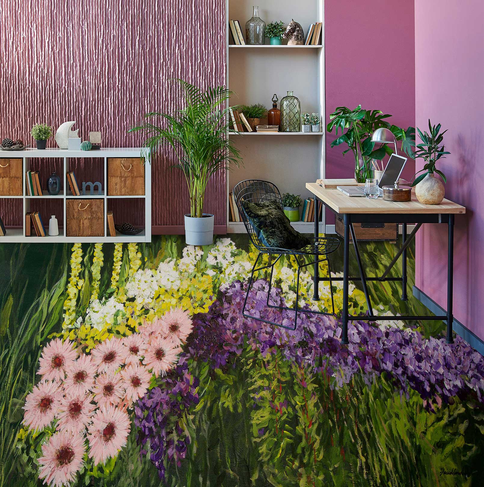 3D Pink Purple Flowers 9643 Allan P. Friedlander Floor Mural