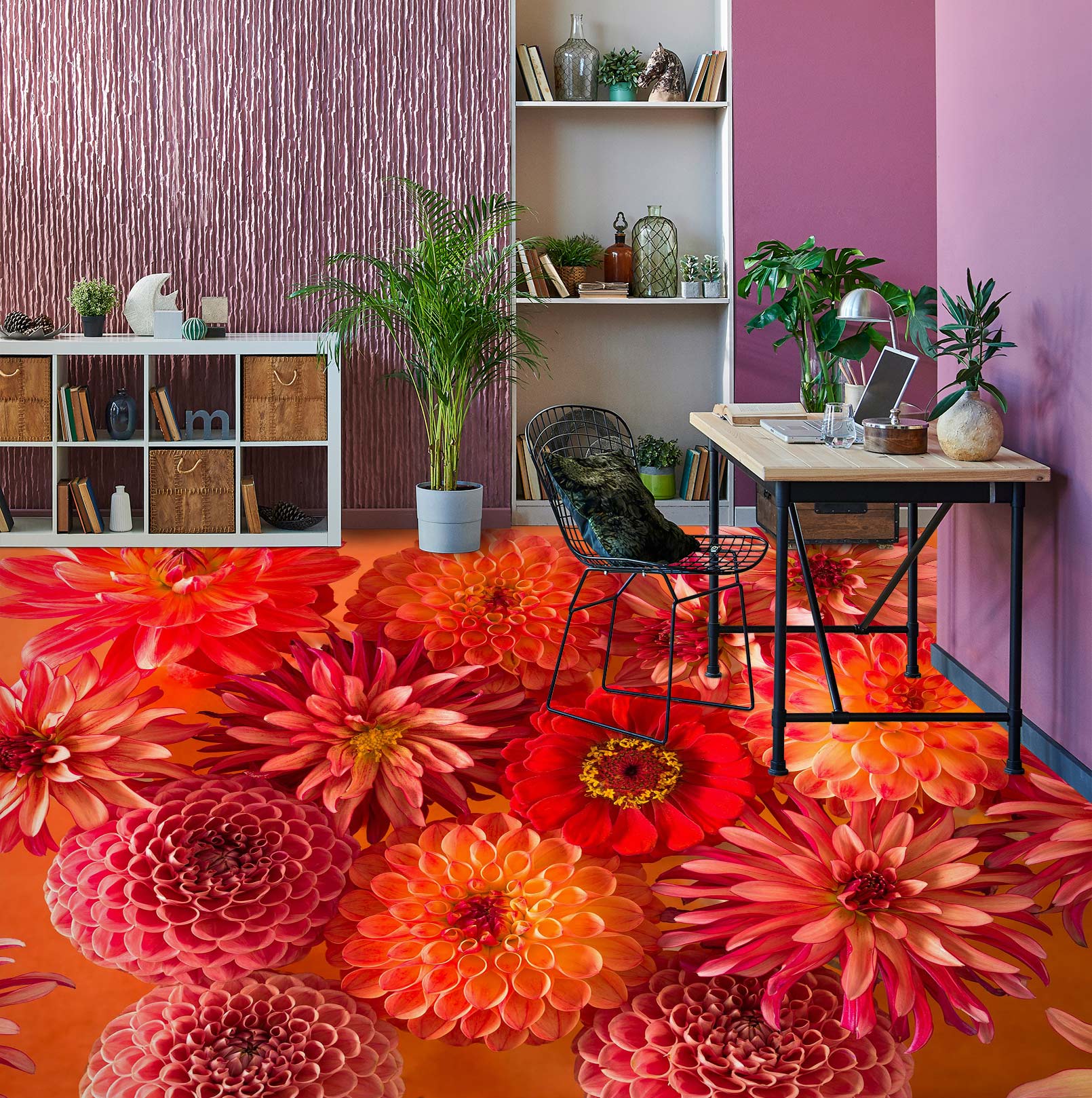 3D Red Chrysanthemum 9868 Assaf Frank Floor Mural