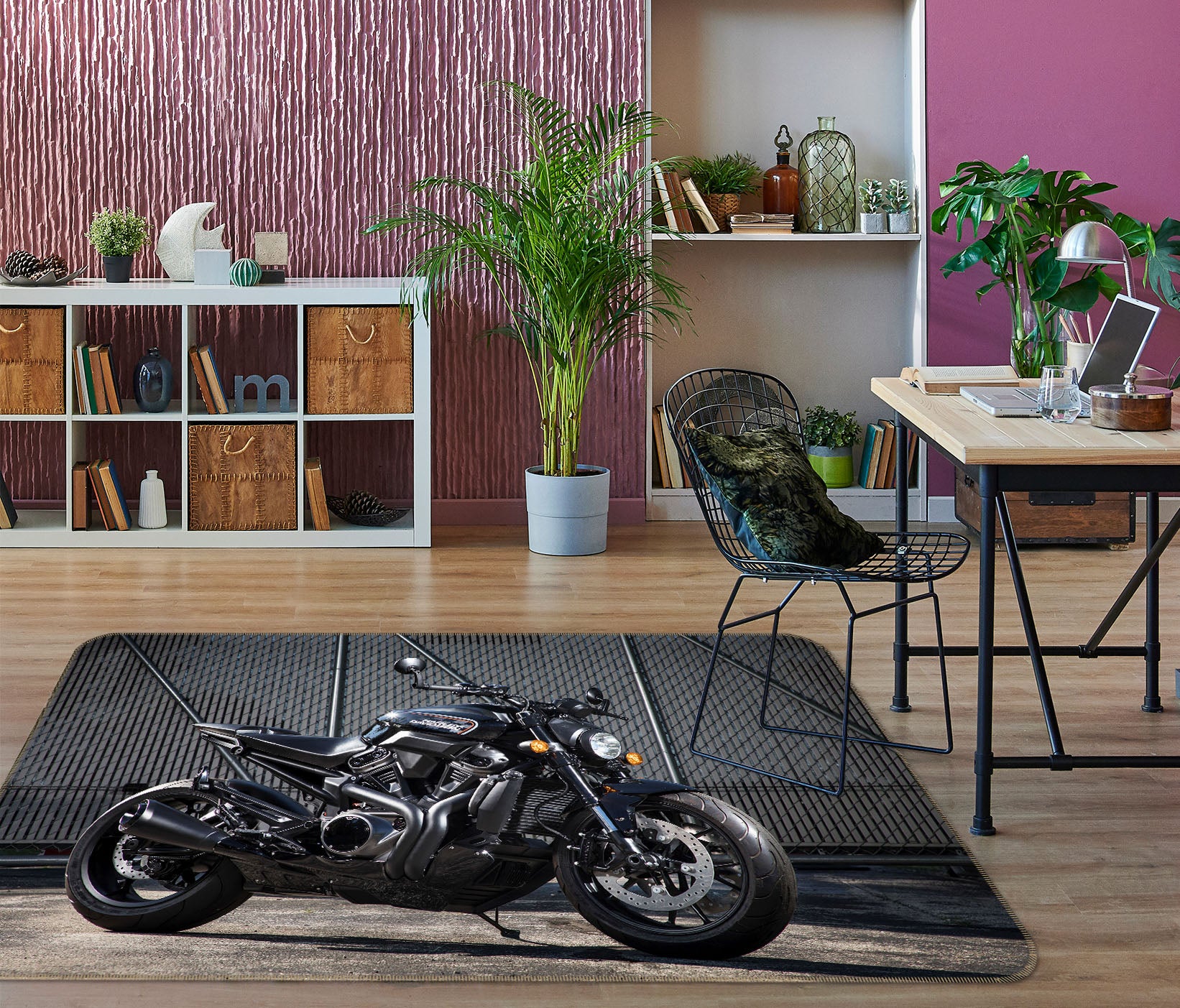 3D Black Motorcycle 42089 Vehicle Non Slip Rug Mat