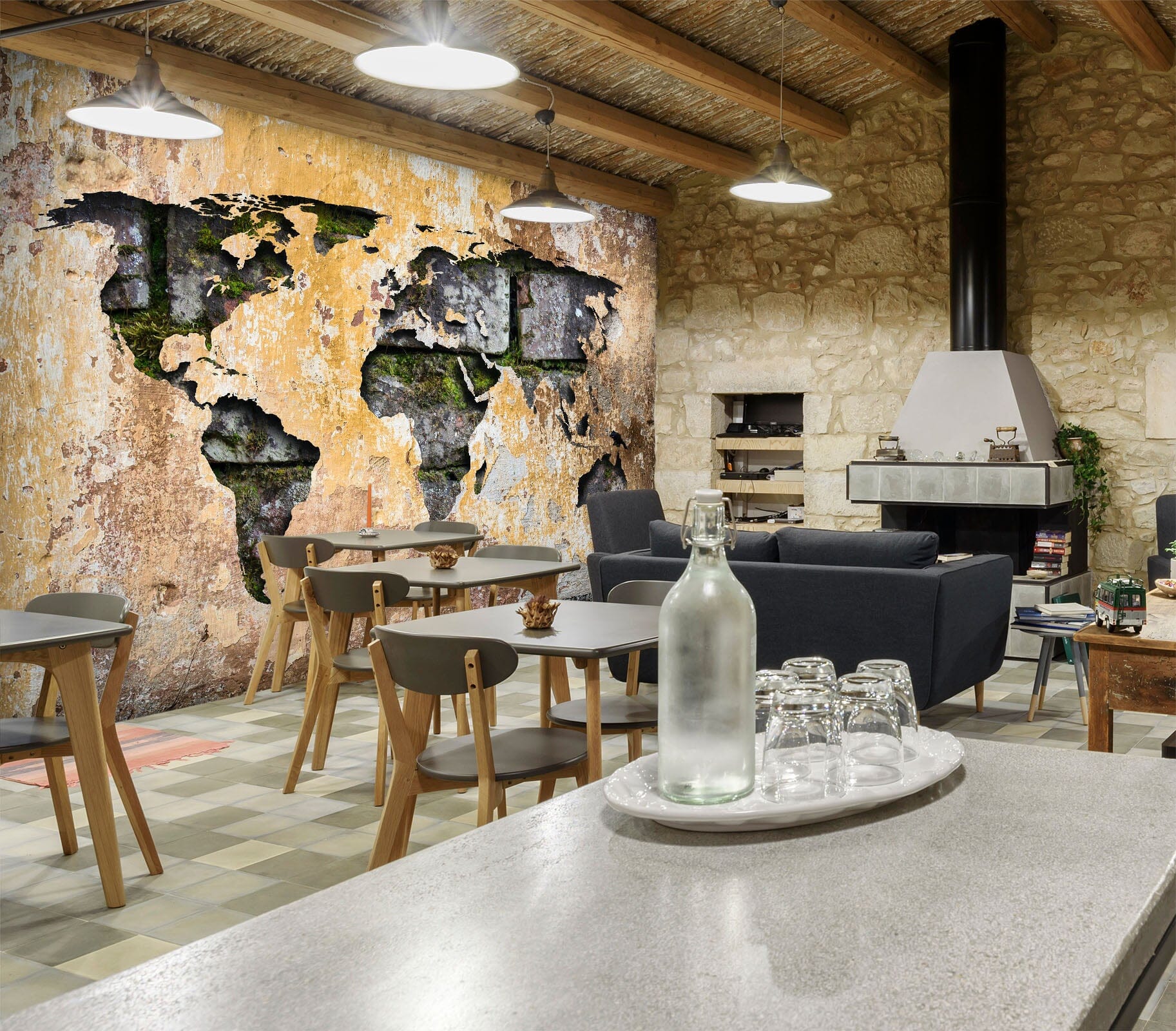 3D Black Pattern 2106 World Map Wall Murals Wallpaper AJ Wallpaper 2 