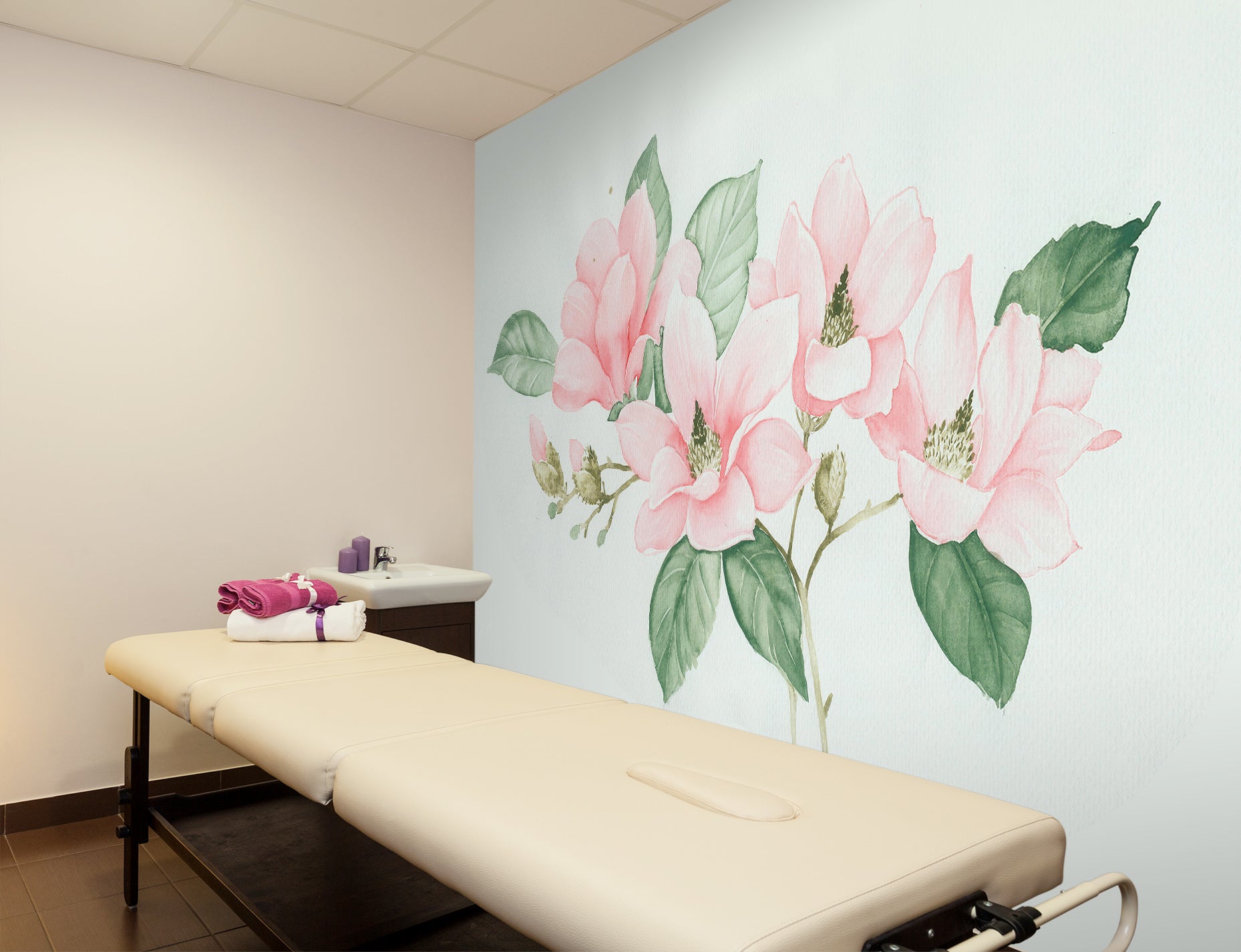 3D Pink Flower Leaf 089 Wall Murals