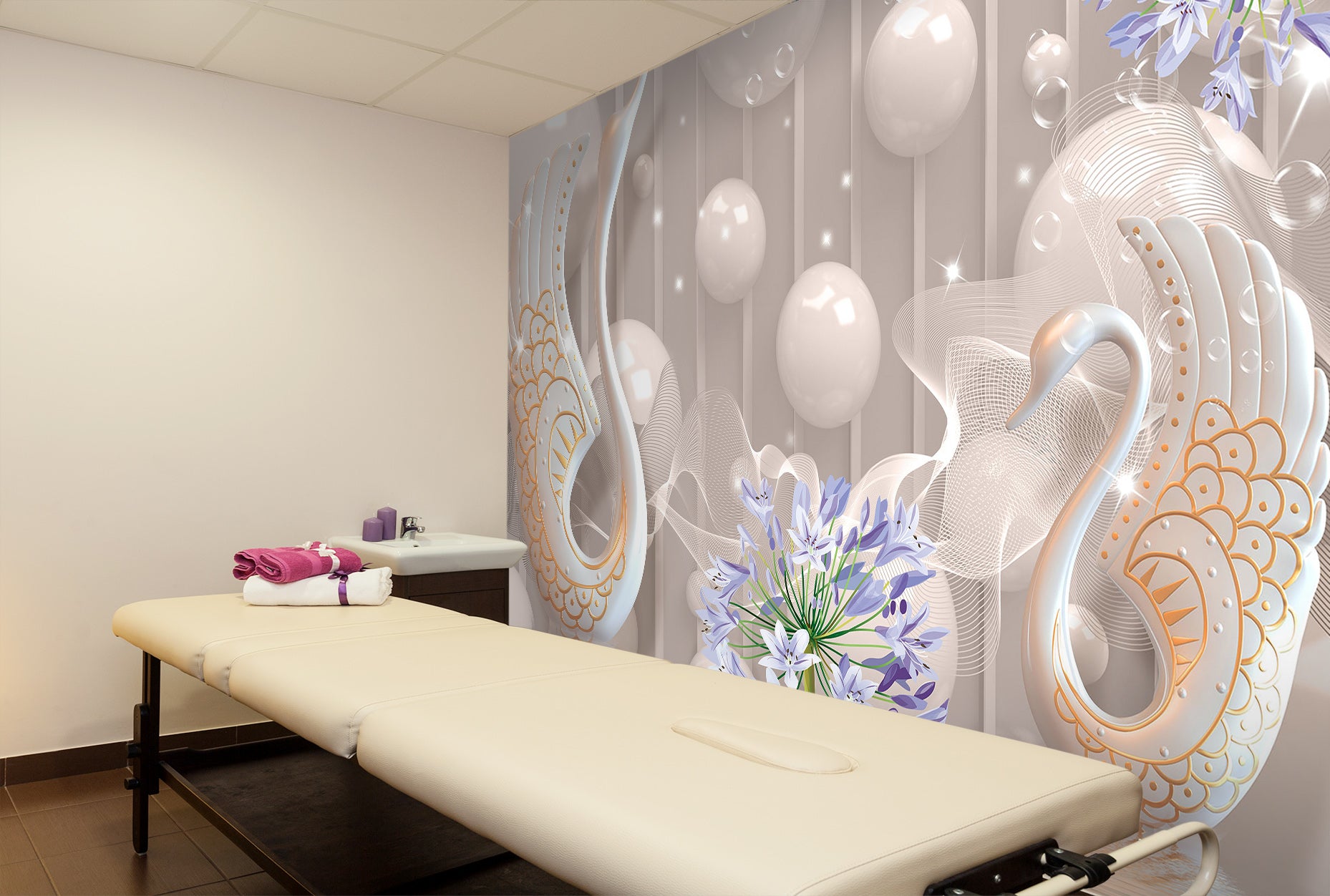 3D Swan Vase 097 Wall Murals