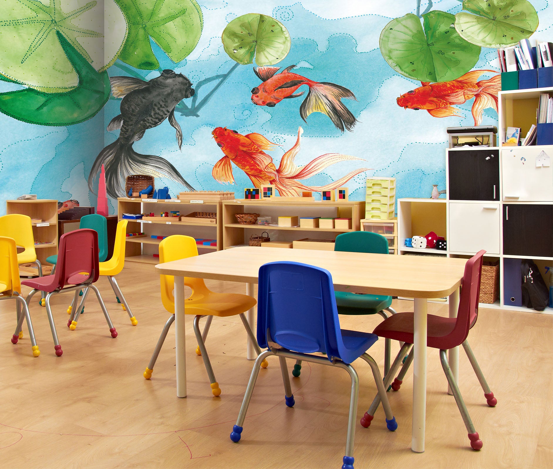 3D Lotus Leaf Koi 146 Wall Murals