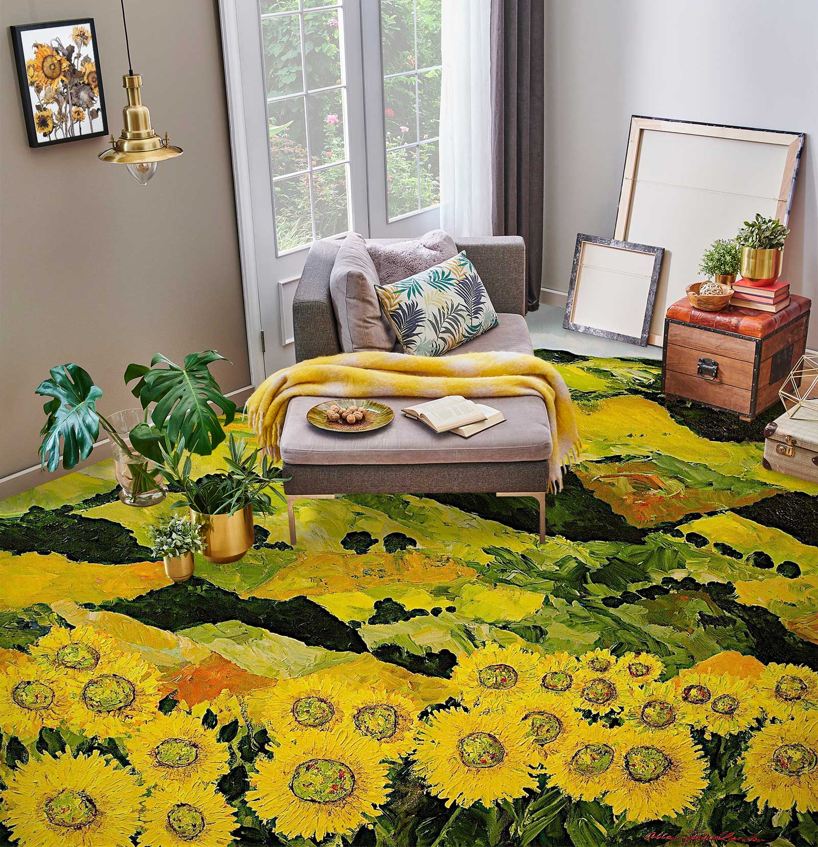 3D Hillside Sunflower Bush 9613 Allan P. Friedlander Floor Mural