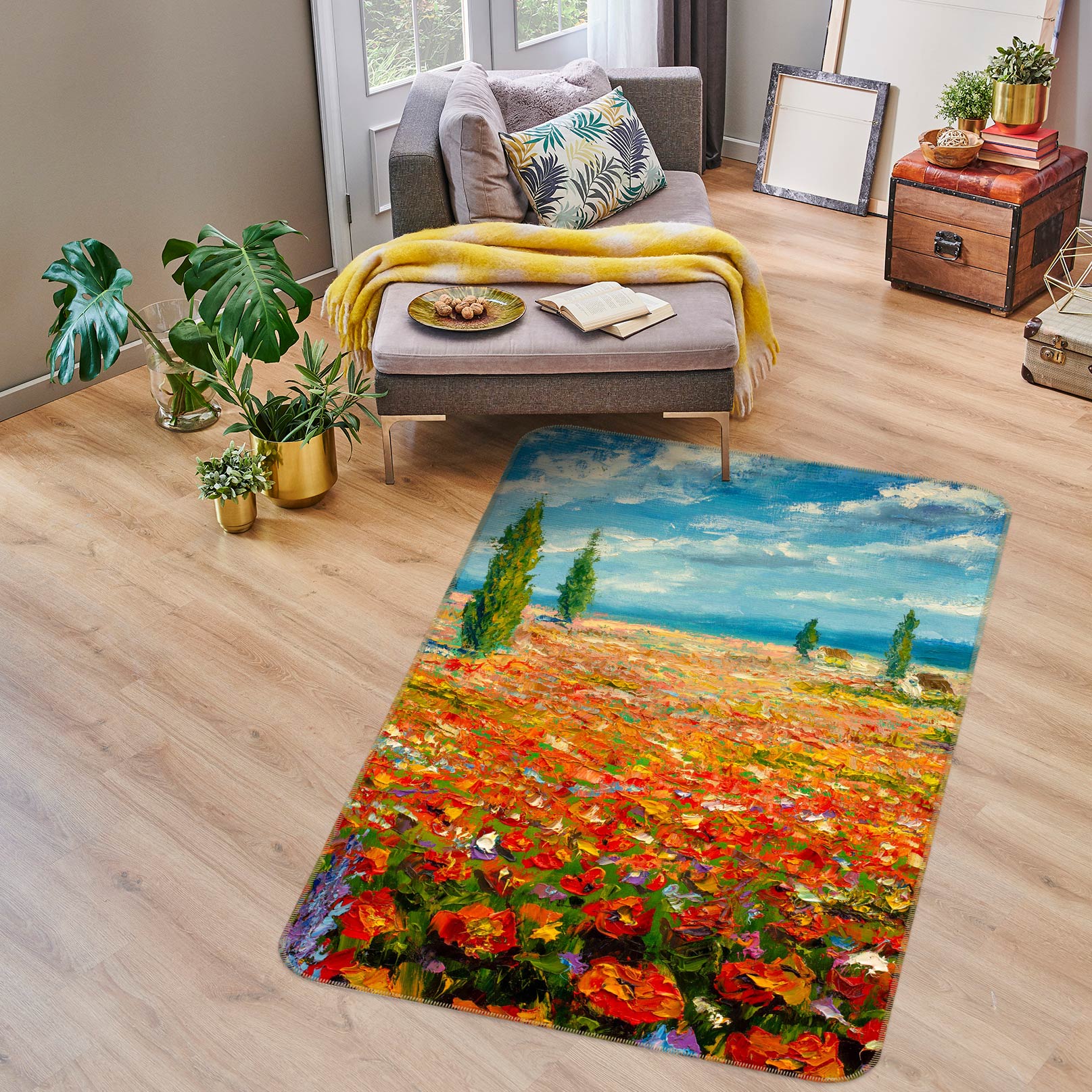 3D Flower Bush Pattern 33098 Non Slip Rug Mat