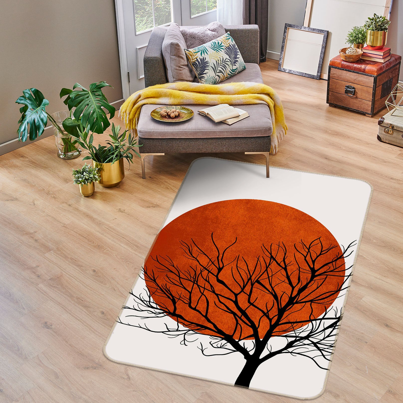 3D Red Sun Dead Tree 84149 Boris Draschoff Rug Non Slip Rug Mat