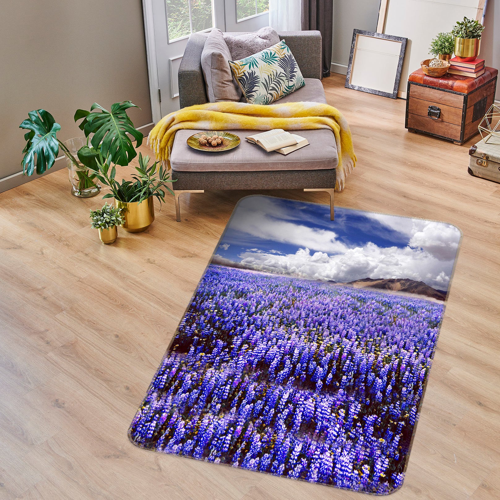 3D Purple Flowers 76065 Non Slip Rug Mat