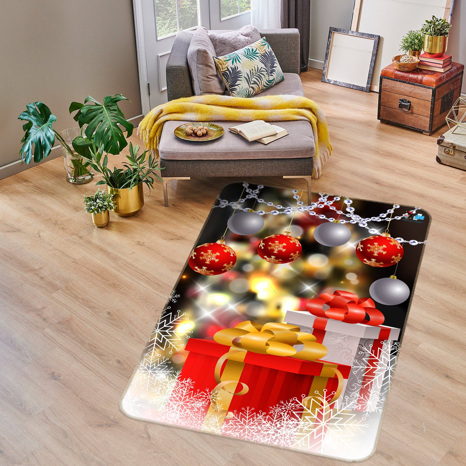 3D Red Gift Box 55040 Christmas Non Slip Rug Mat Xmas