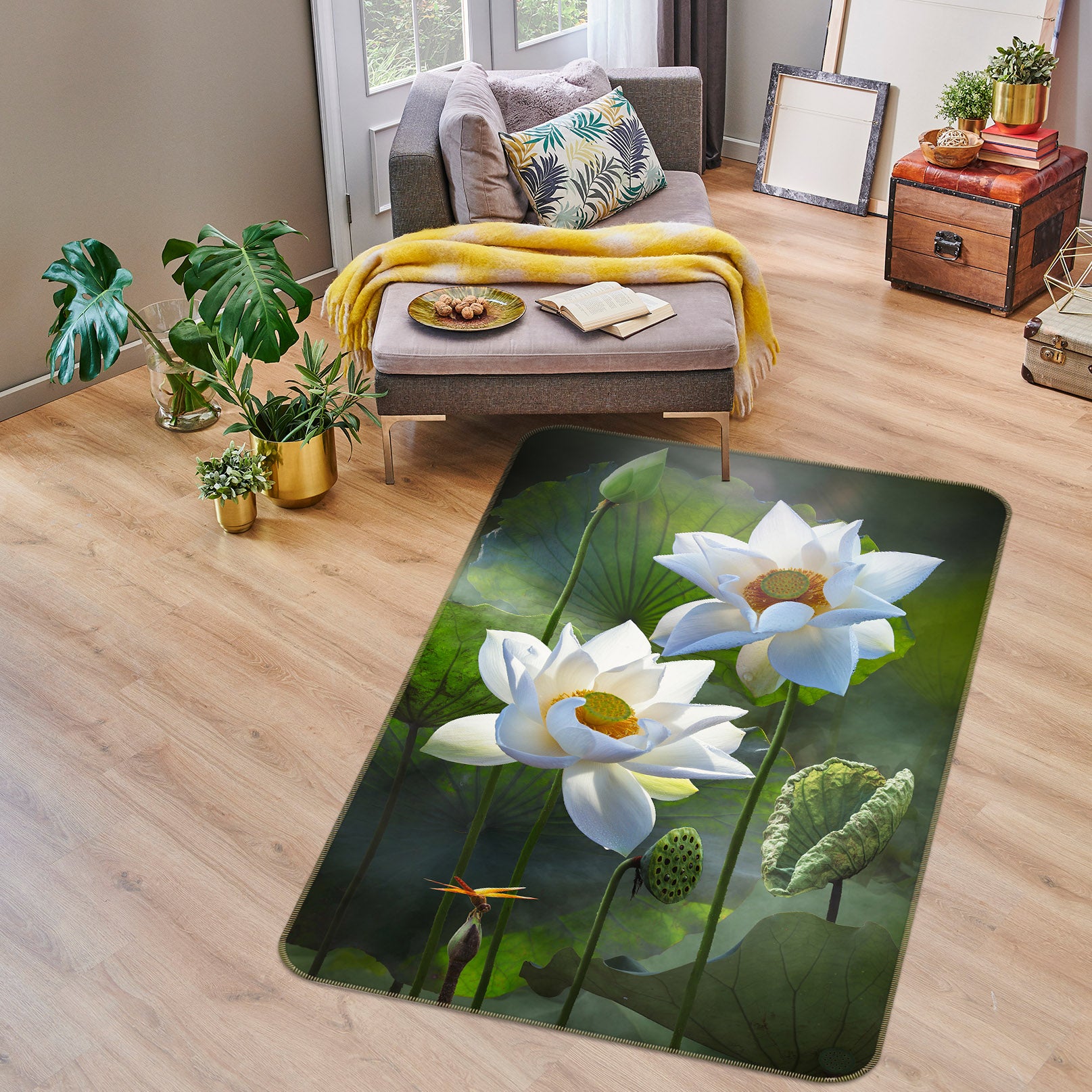 3D White Lotus 26104 Non Slip Rug Mat