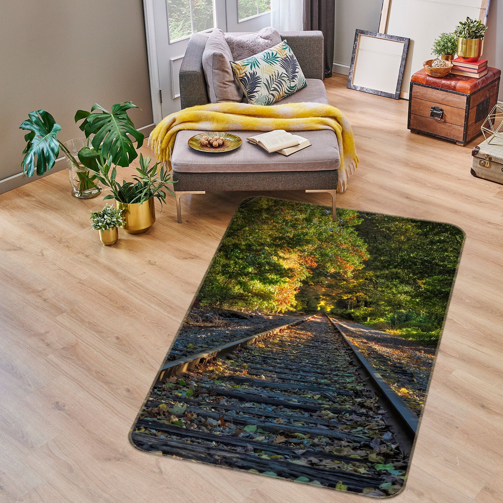3D Forest Railway 1035 Jerry LoFaro Rug Non Slip Rug Mat