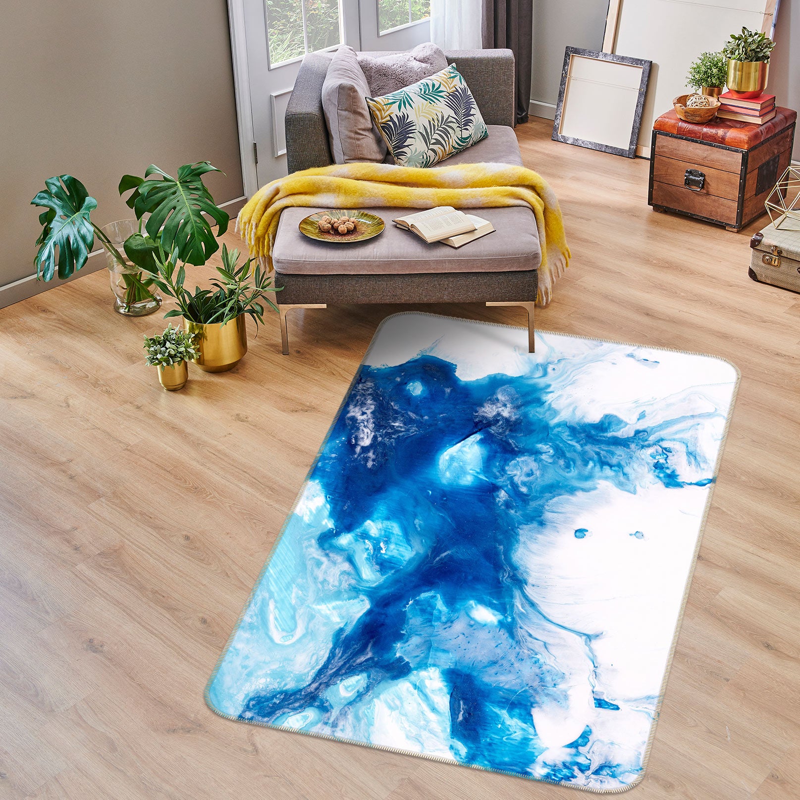 3D Blue Texture 27073 Non Slip Rug Mat