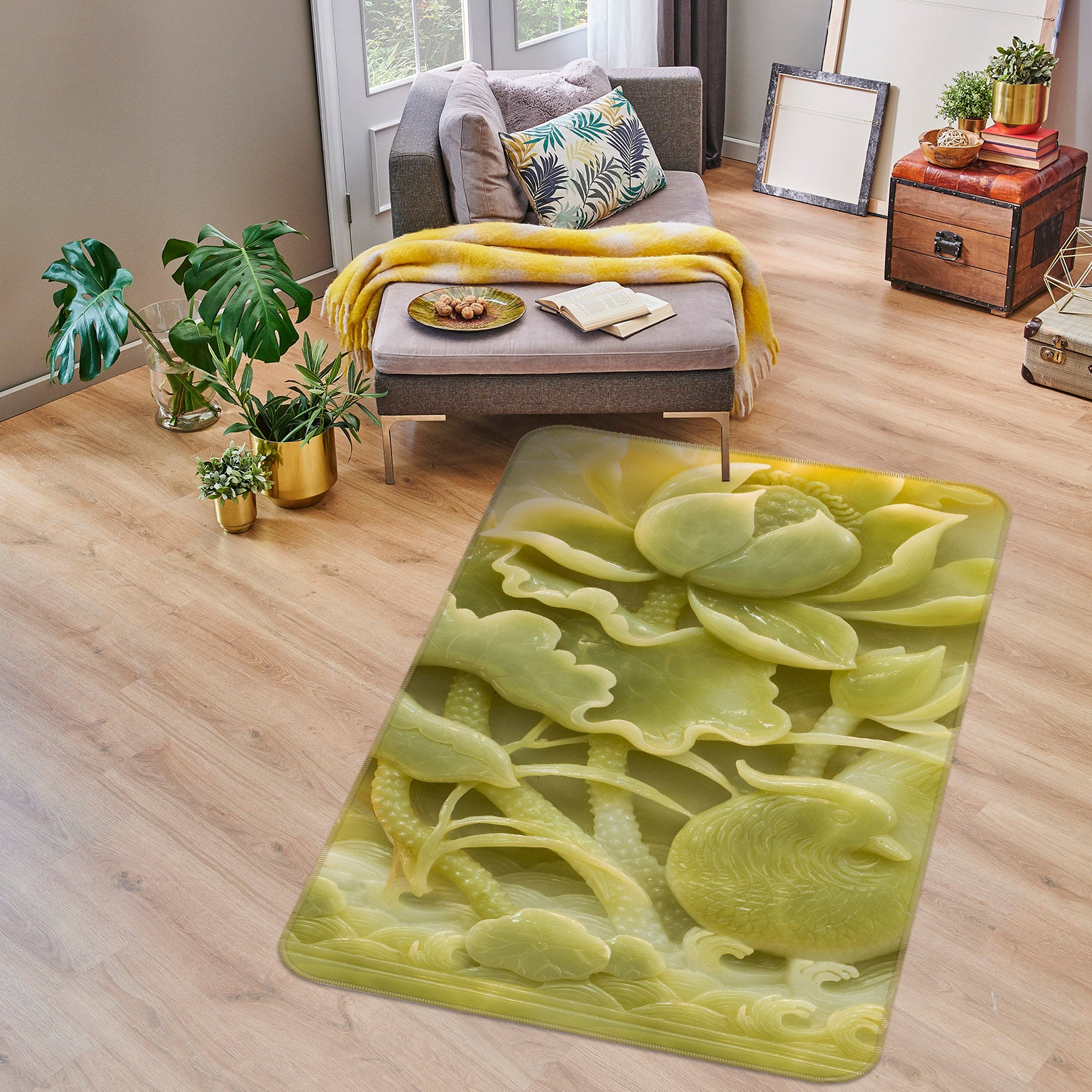 3D Flower Carving 32106 Non Slip Rug Mat