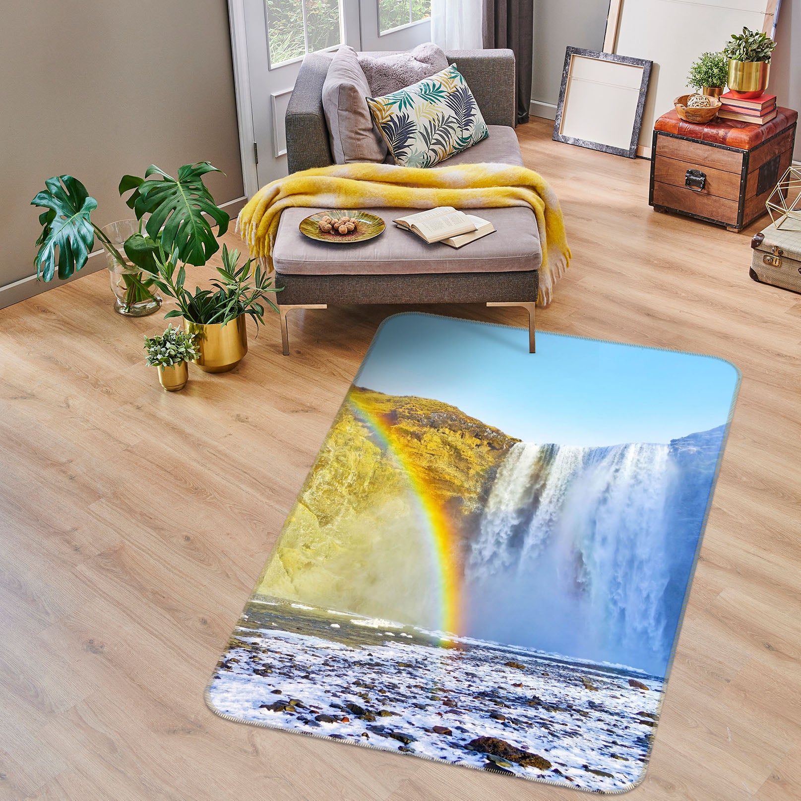 3D Rainbow Waterfall 26177 Non Slip Rug Mat
