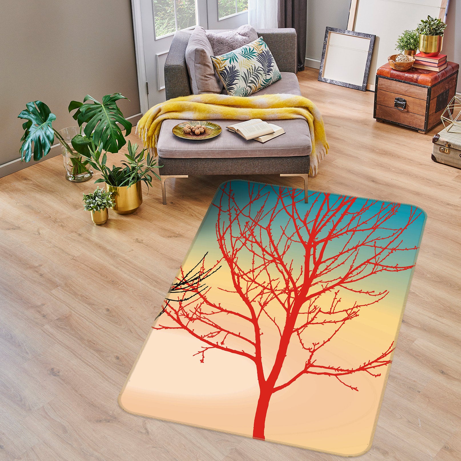 3D Red Dead Tree 76168 Non Slip Rug Mat