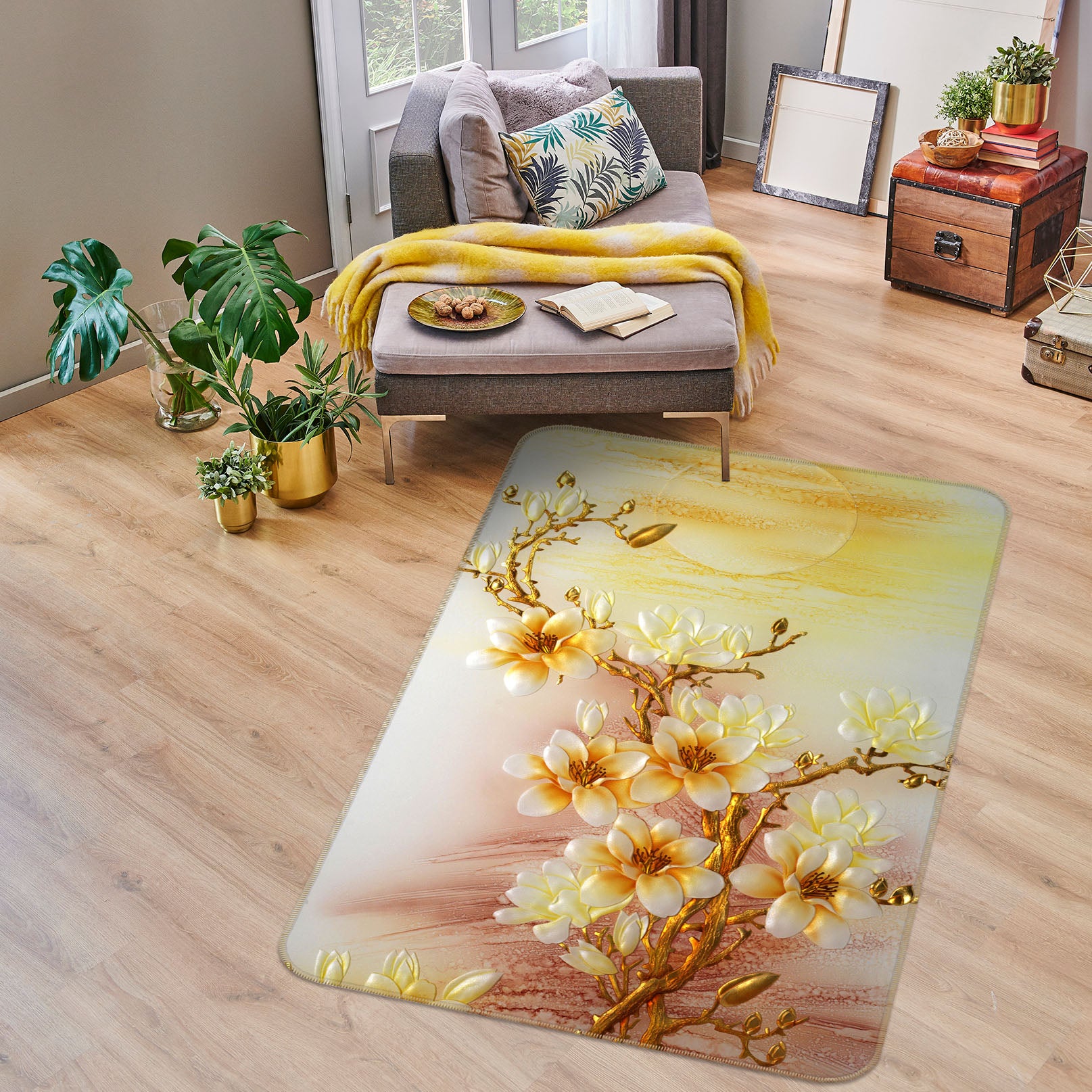 3D Gold Flower Branch 32225 Non Slip Rug Mat