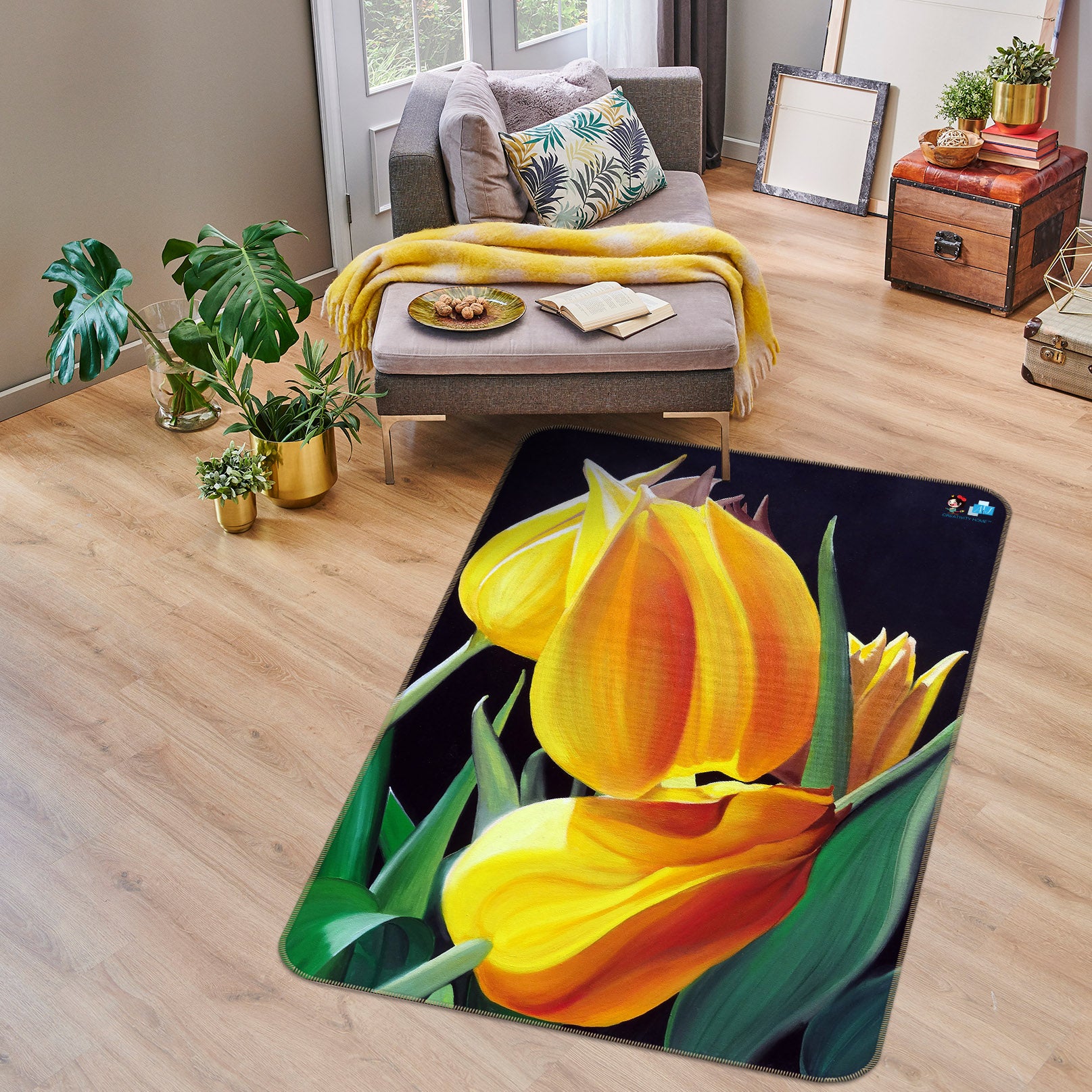 3D Yellow Flowers 11169 Matthew Holden Bates Rug Non Slip Rug Mat