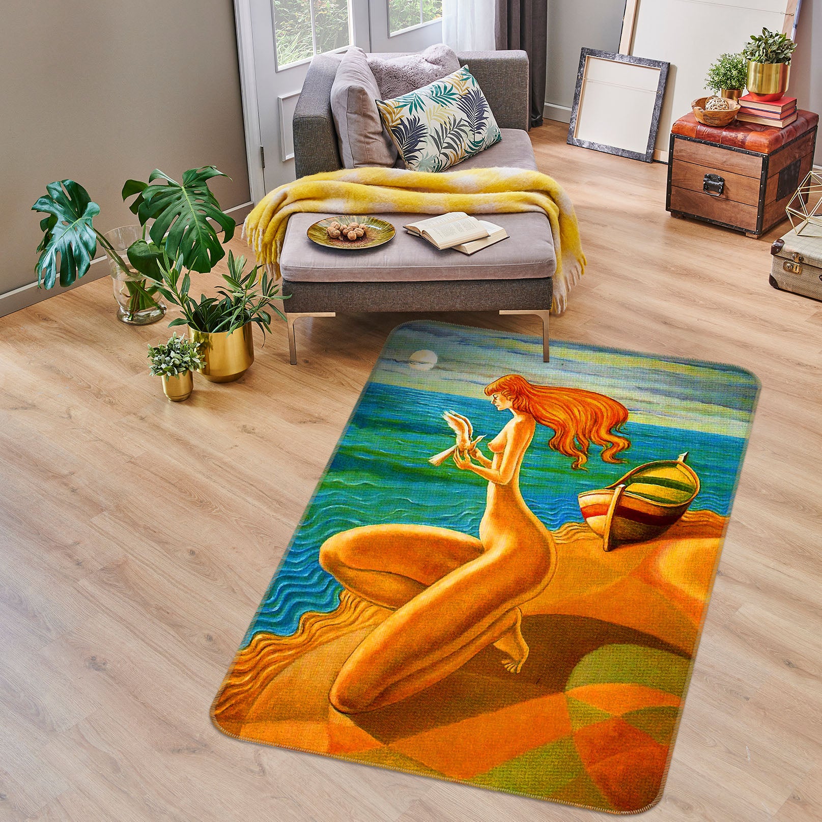 3D Long-Haired Girl 33225 Non Slip Rug Mat
