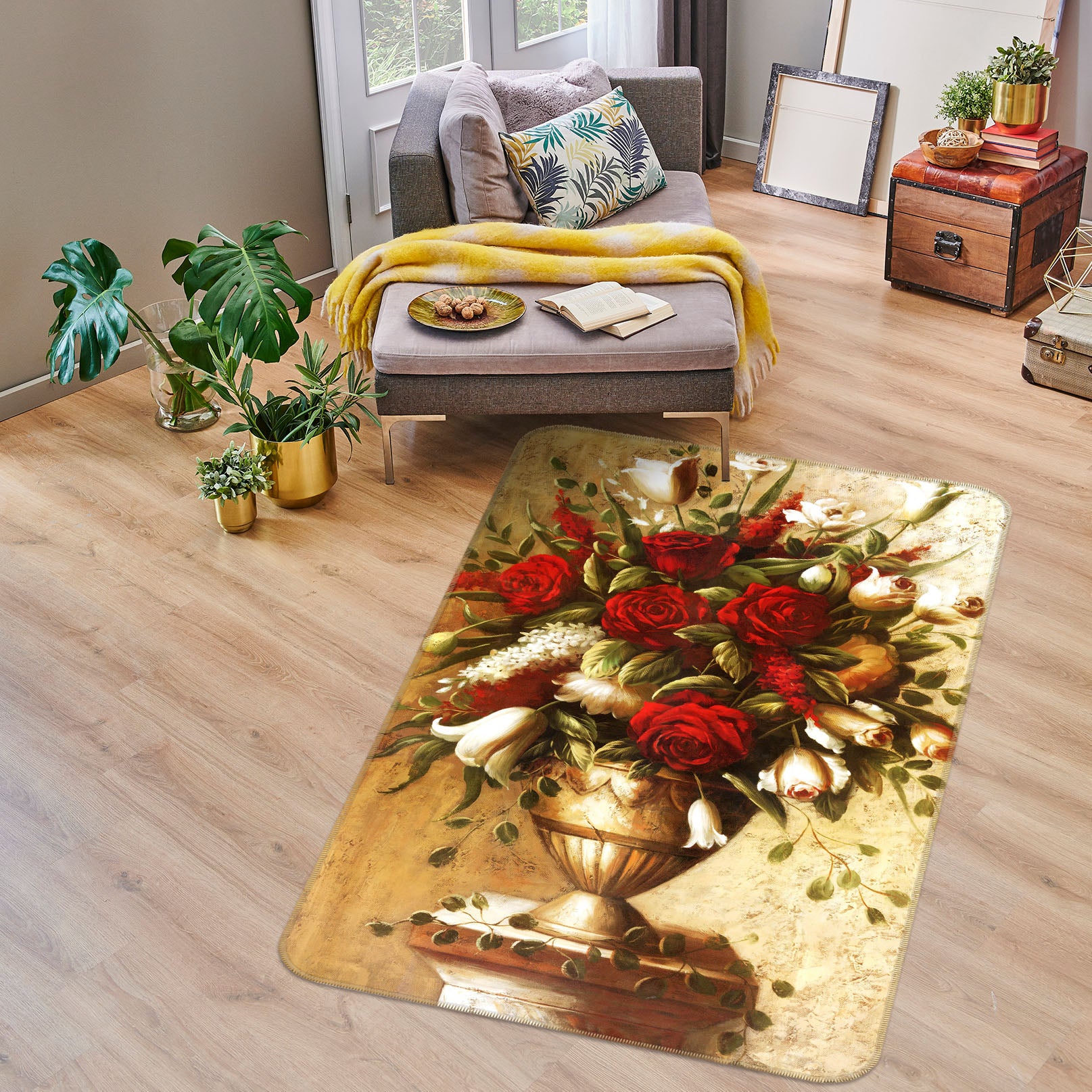 3D Rose Vase 33245 Non Slip Rug Mat