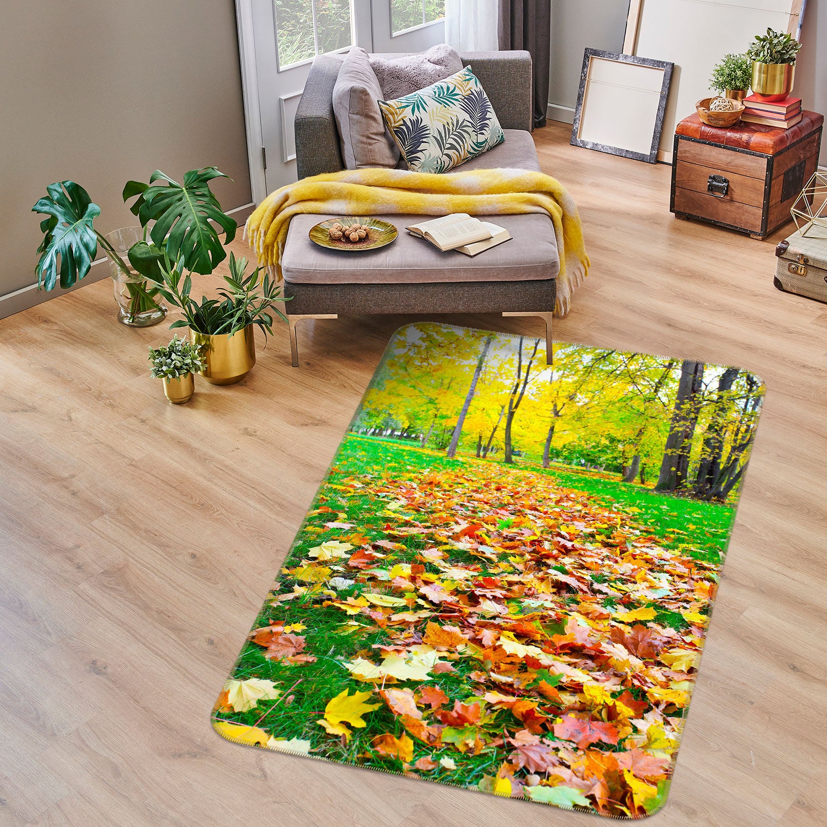 3D Fallen Leaves Forest 33039 Non Slip Rug Mat