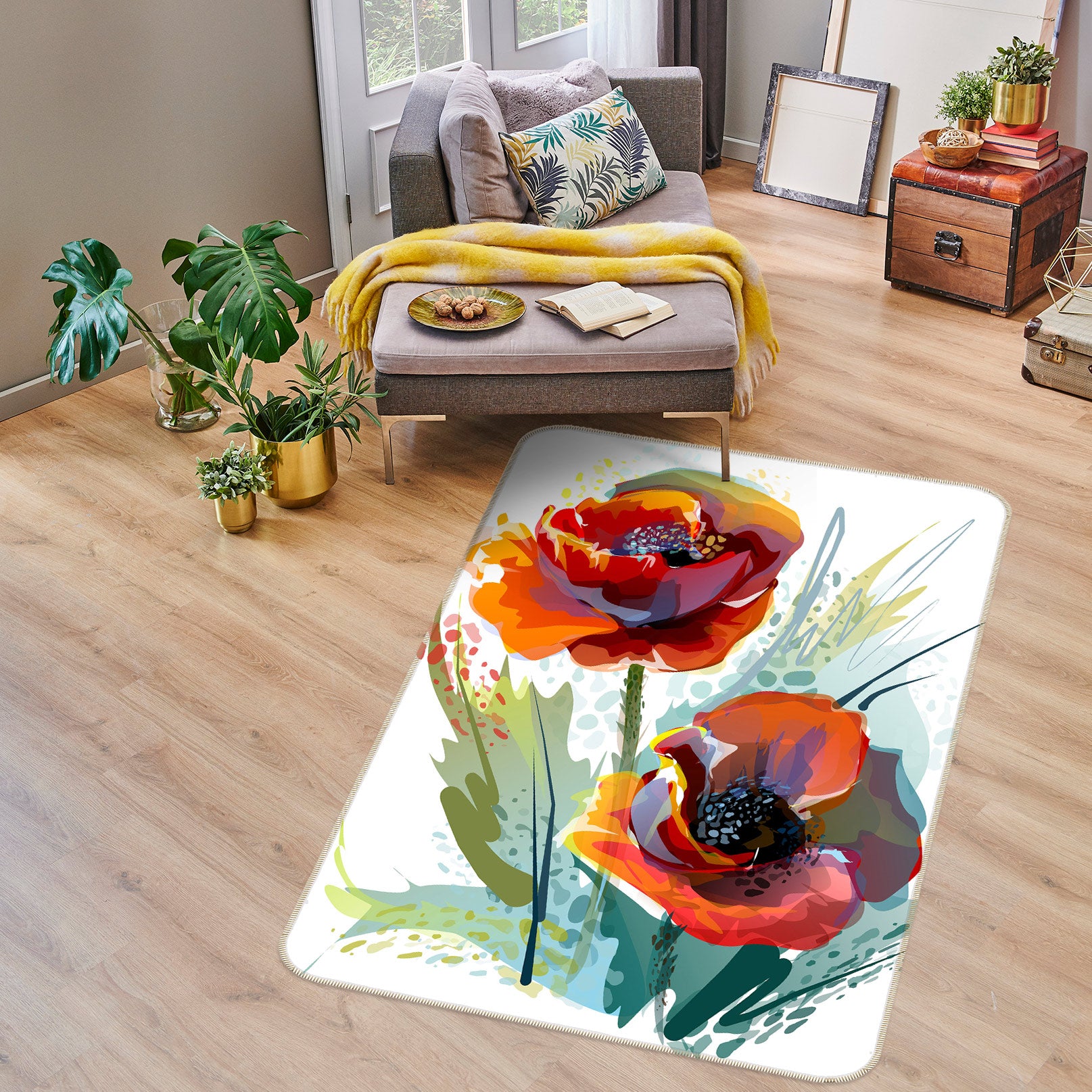 3D Red Flowers 76157 Non Slip Rug Mat