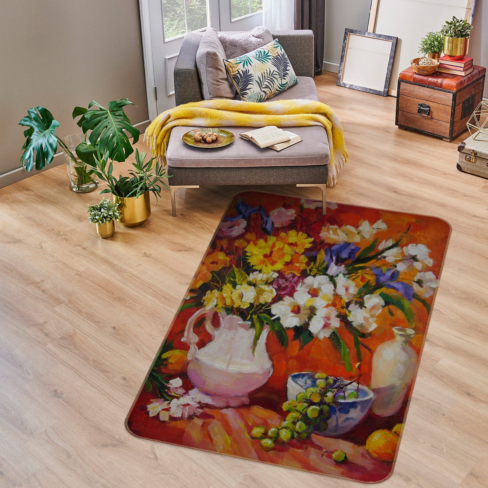 3D Flowers Vase 76154 Non Slip Rug Mat