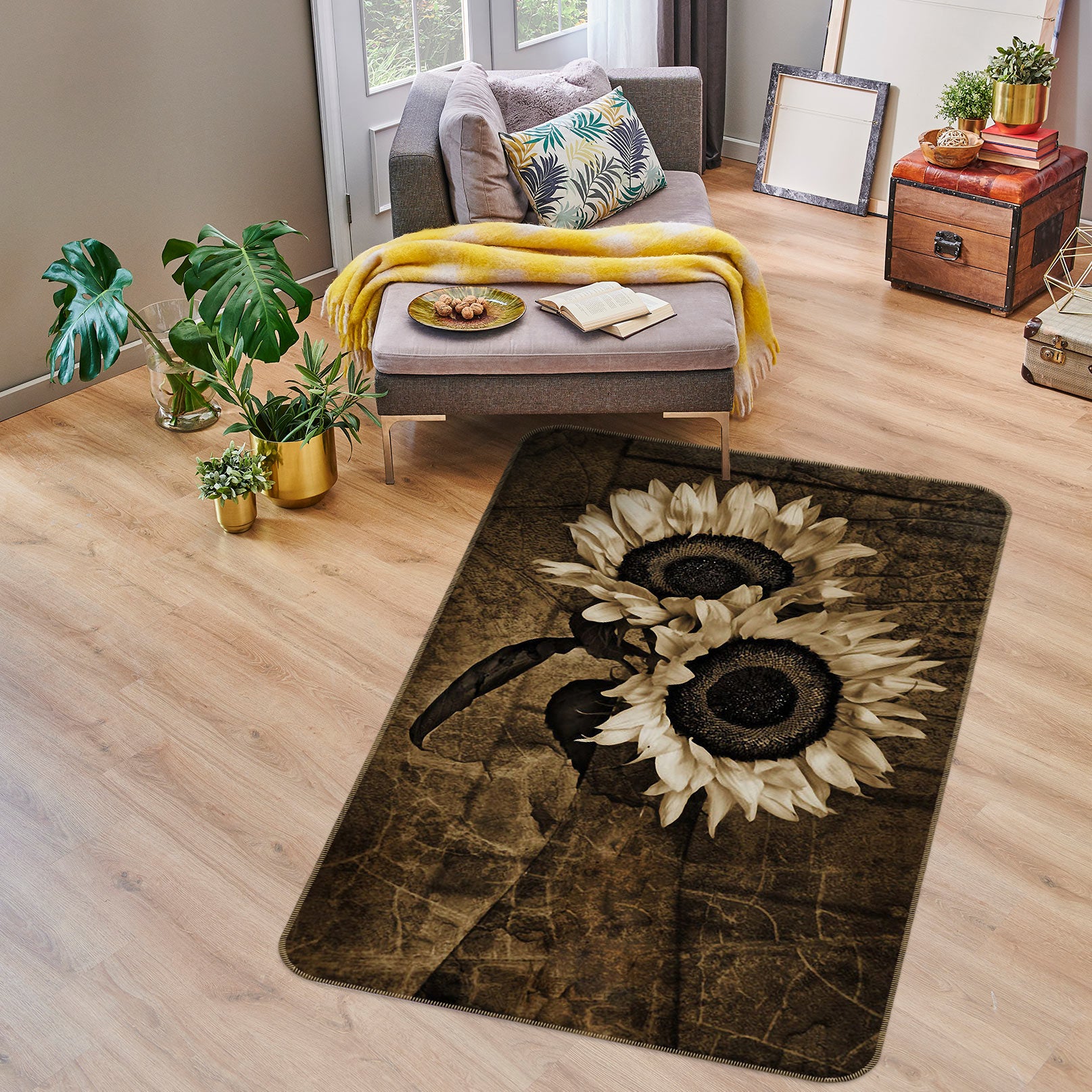 3D Black White Sunflower 76130 Non Slip Rug Mat