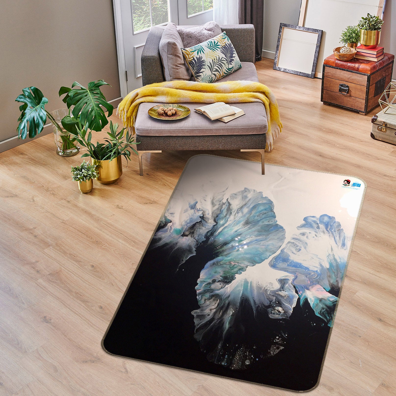 3D Black Light Blue Pattern 40024 Valerie Latrice Rug Non Slip Rug Mat