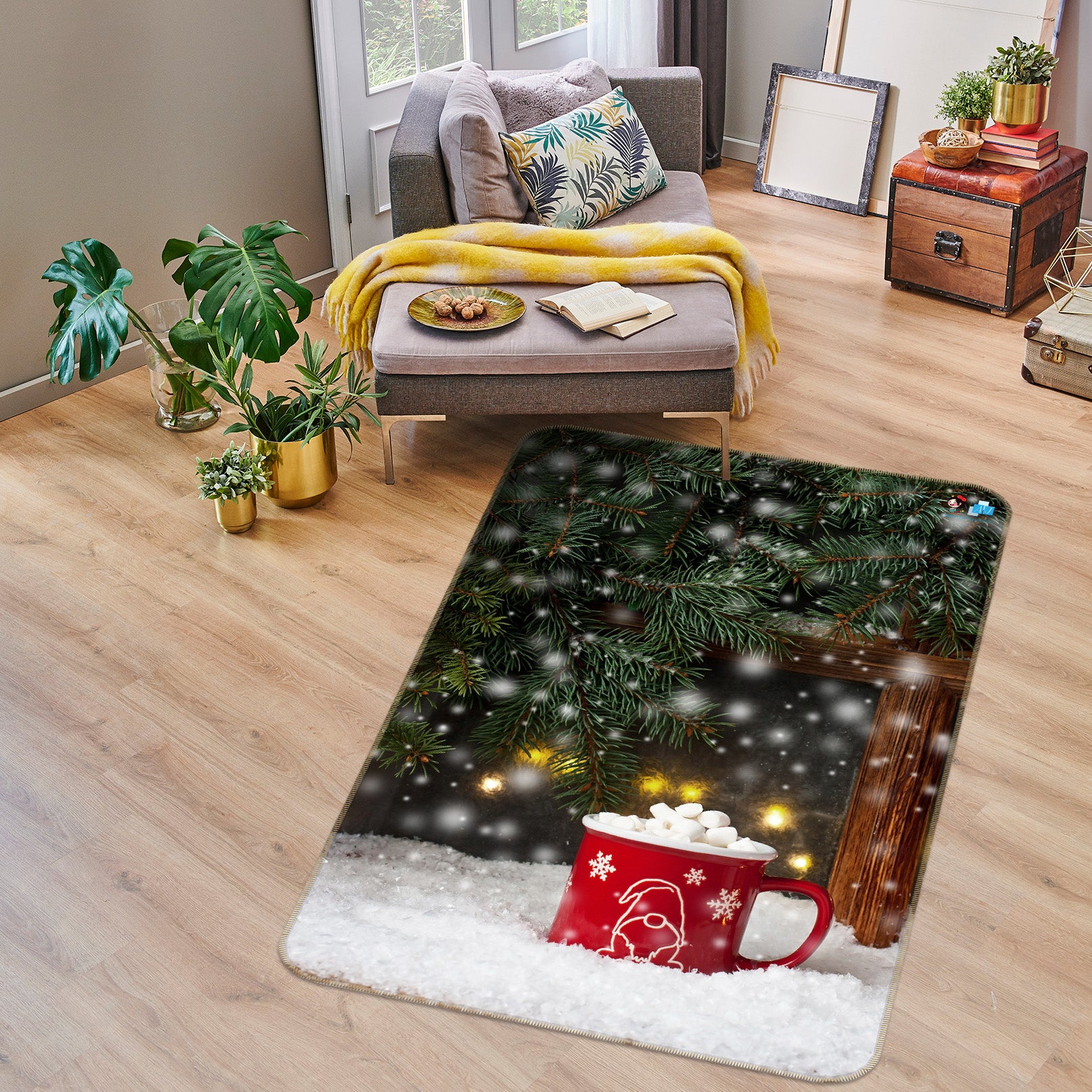 3D Snow Red Cup 55158 Christmas Non Slip Rug Mat Xmas