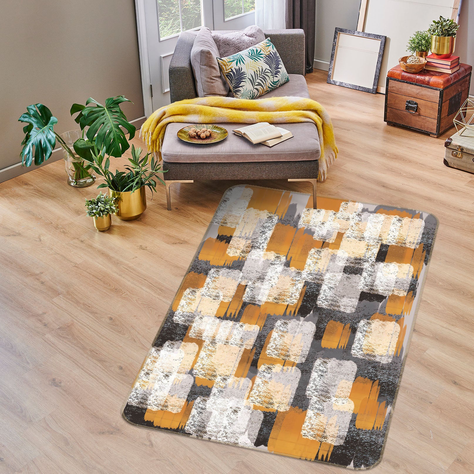 3D Square Pattern 28005 Non Slip Rug Mat