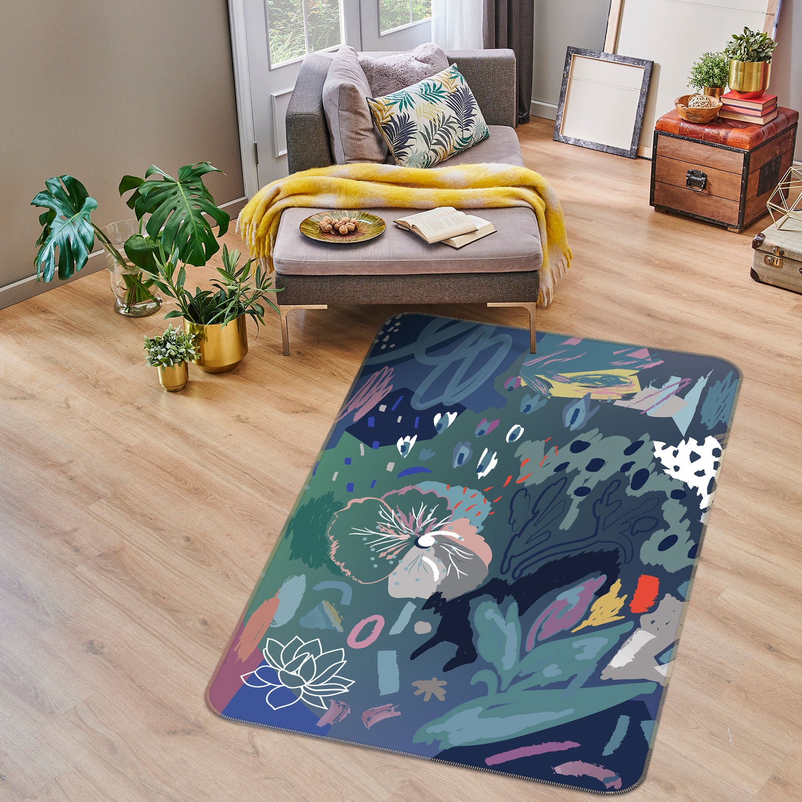 3D Abstract Flowers Pattern 33096 Non Slip Rug Mat