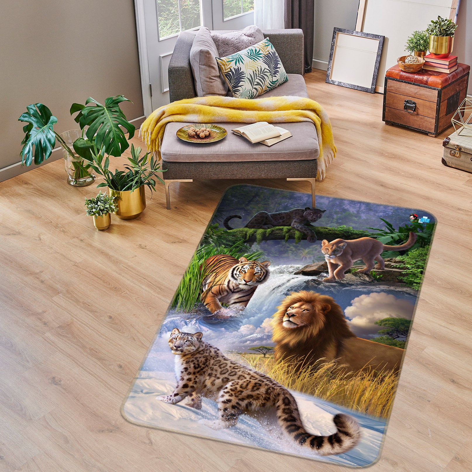 3D Lion Tiger 85091 Jerry LoFaro Rug Non Slip Rug Mat