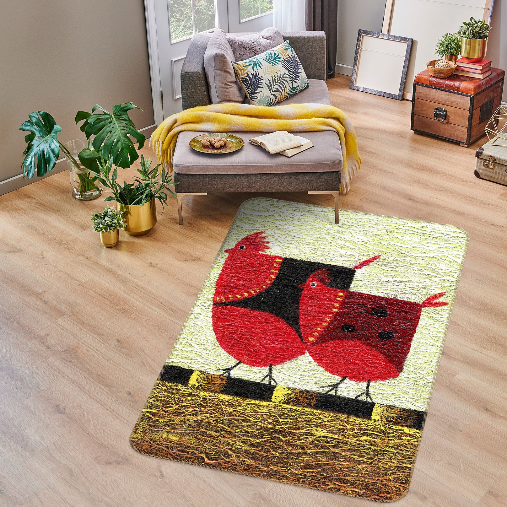 3D Red Chicken 76179 Non Slip Rug Mat