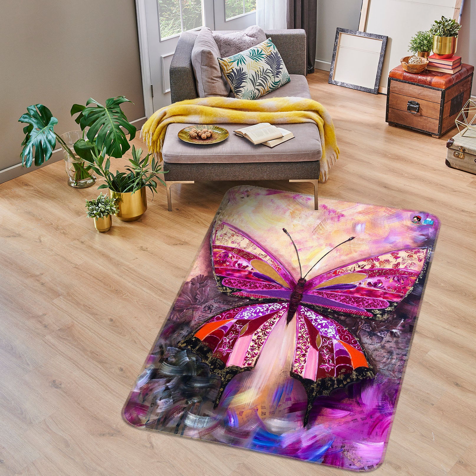 3D Purple Butterfly 1218 Skromova Marina Rug Non Slip Rug Mat