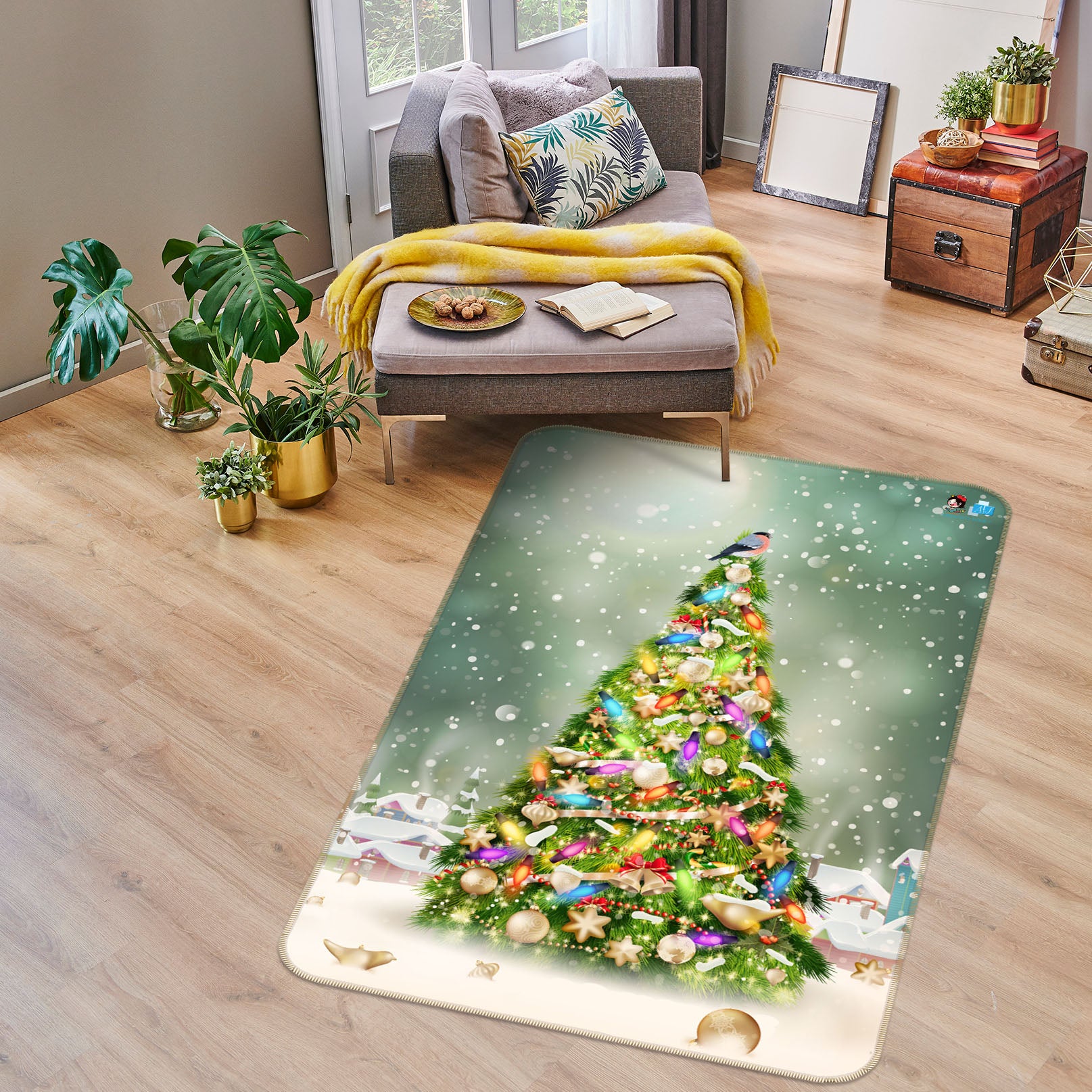 3D Color Tree 55138 Christmas Non Slip Rug Mat Xmas