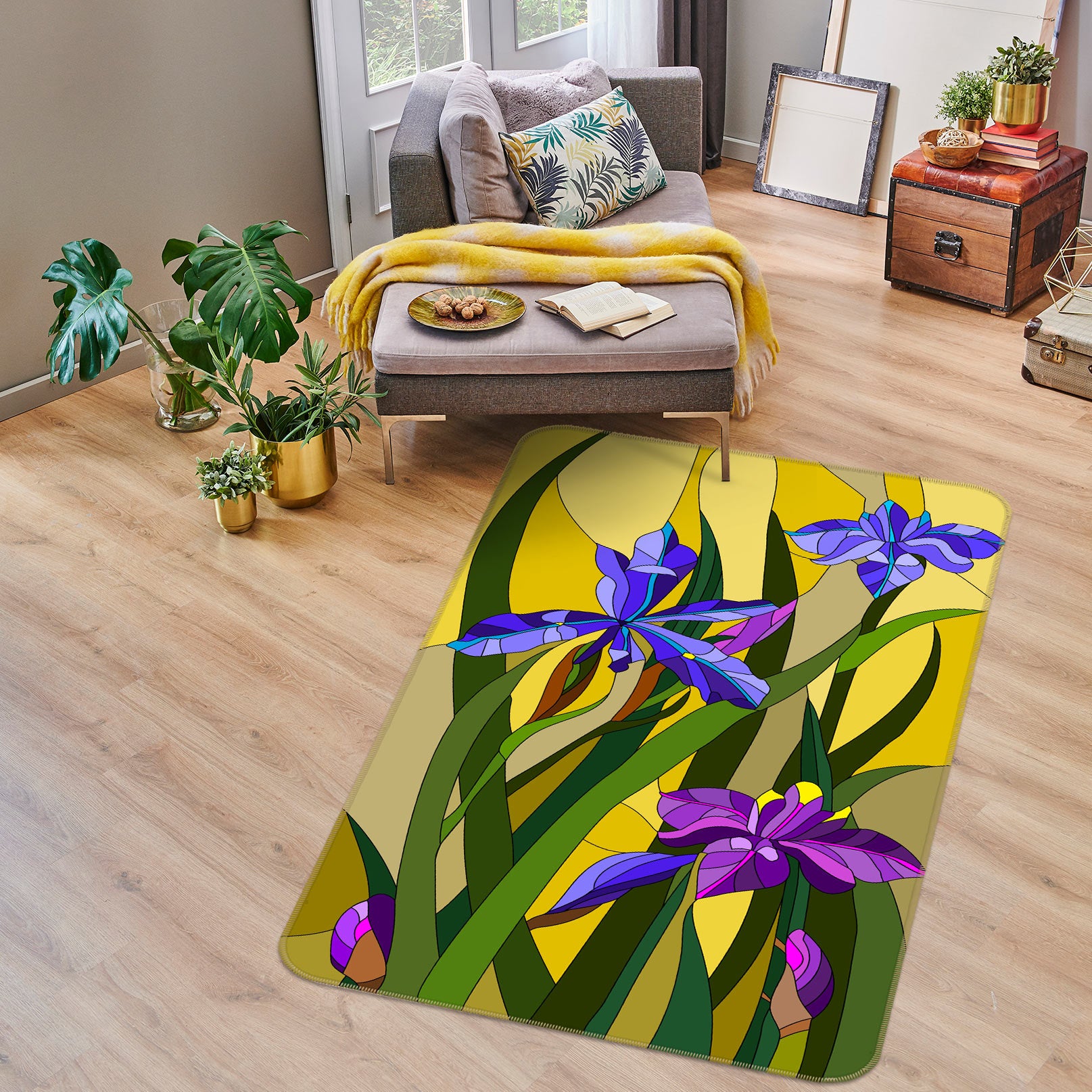 3D Purple Blue Flowers 33044 Non Slip Rug Mat