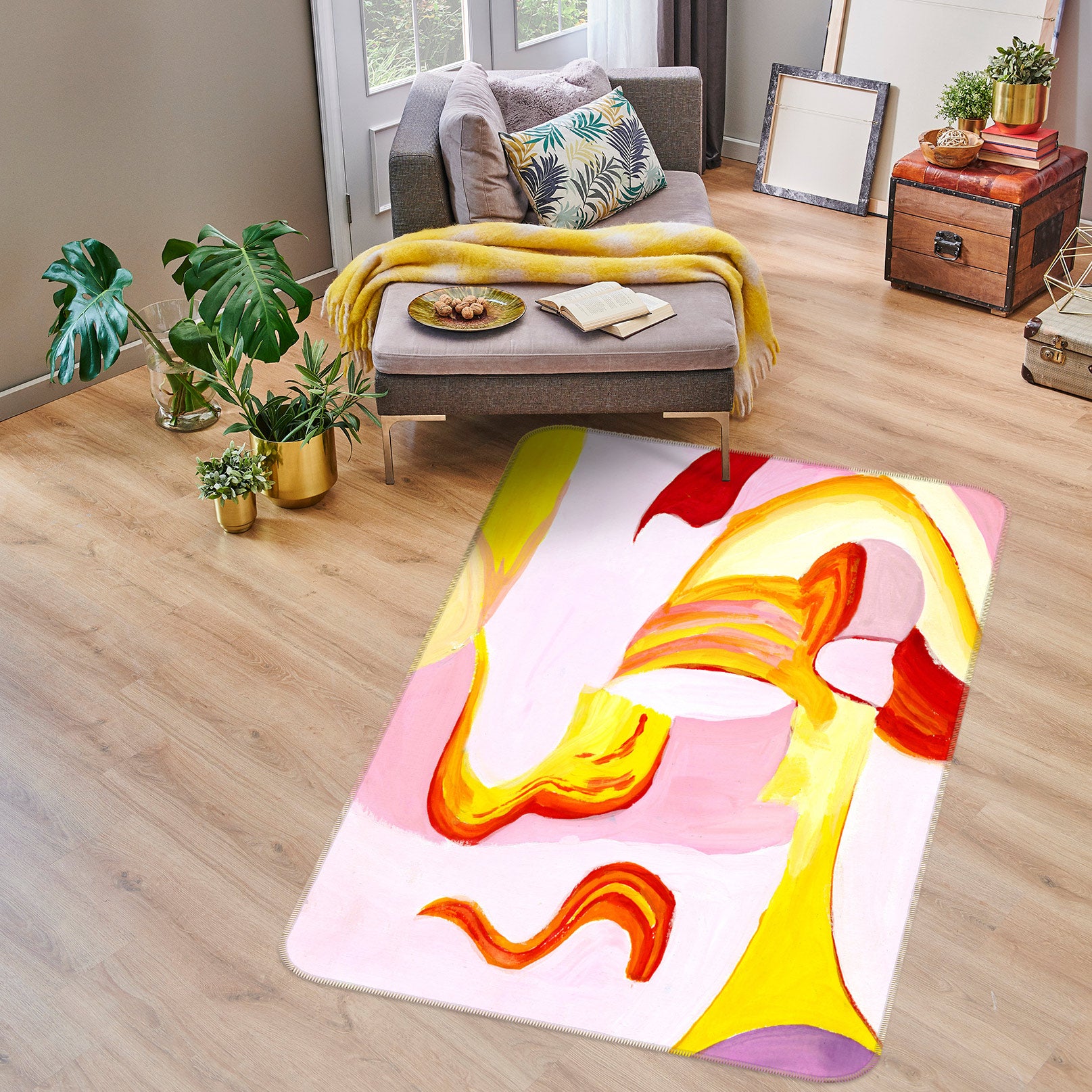 3D Red Yellow Pattern 76115 Non Slip Rug Mat