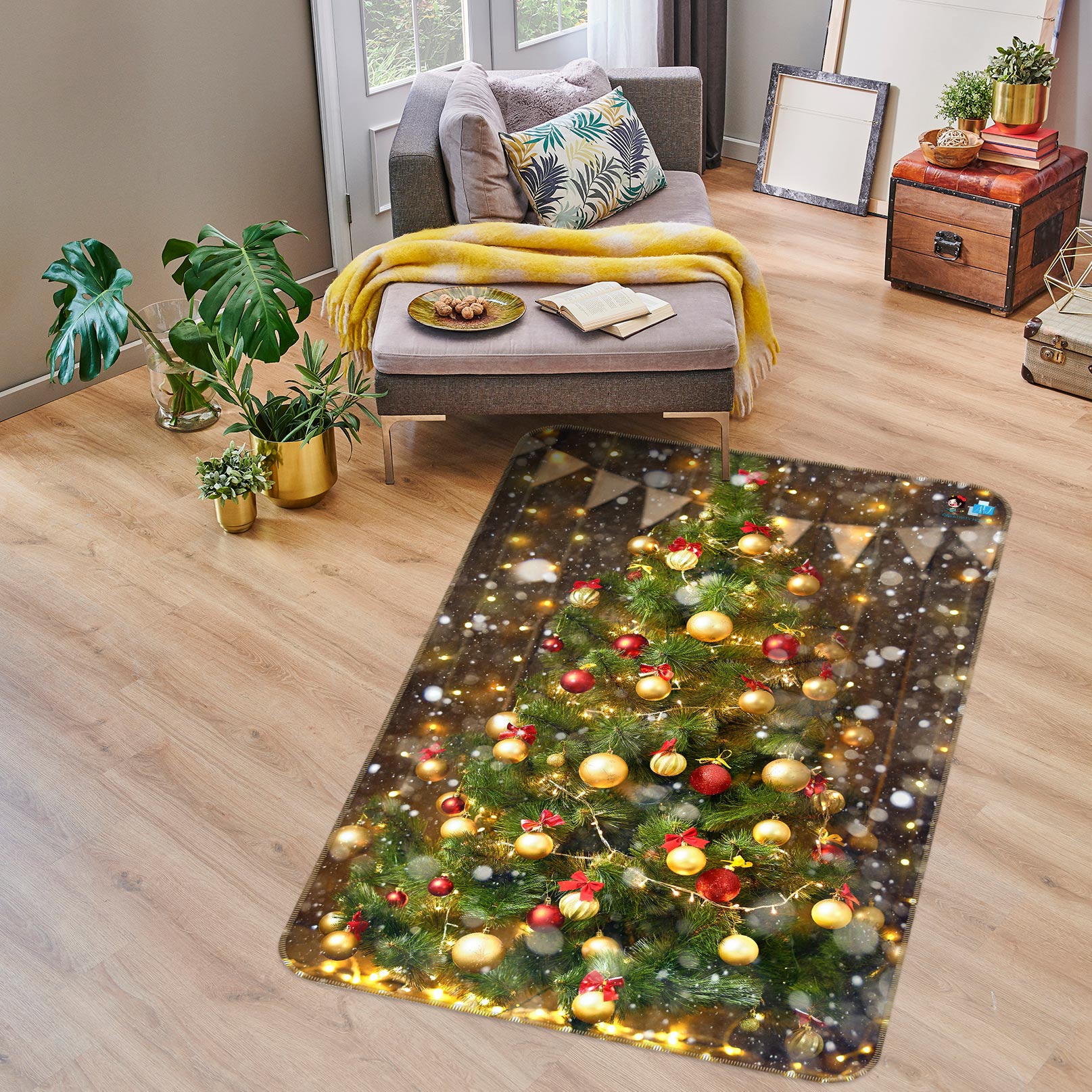 3D Tree Ball 55047 Christmas Non Slip Rug Mat Xmas