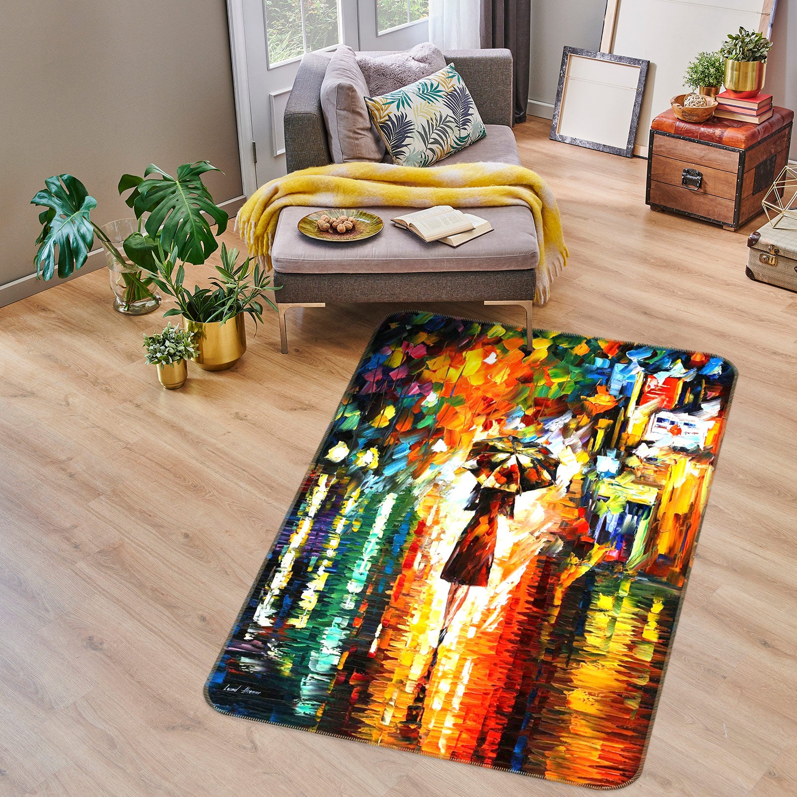 3D Color Oil Painting Female Umbrella 76151 Non Slip Rug Mat