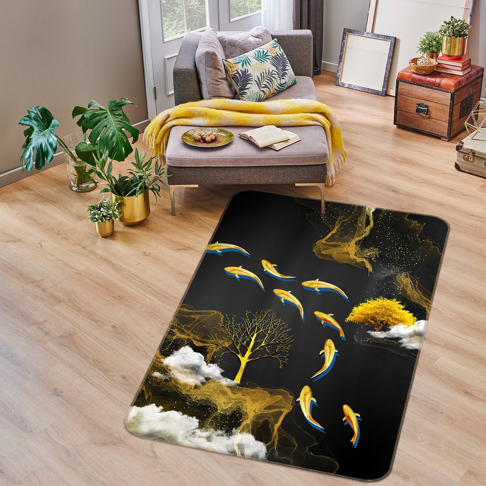 3D Golden Fish Tree 29227 Non Slip Rug Mat