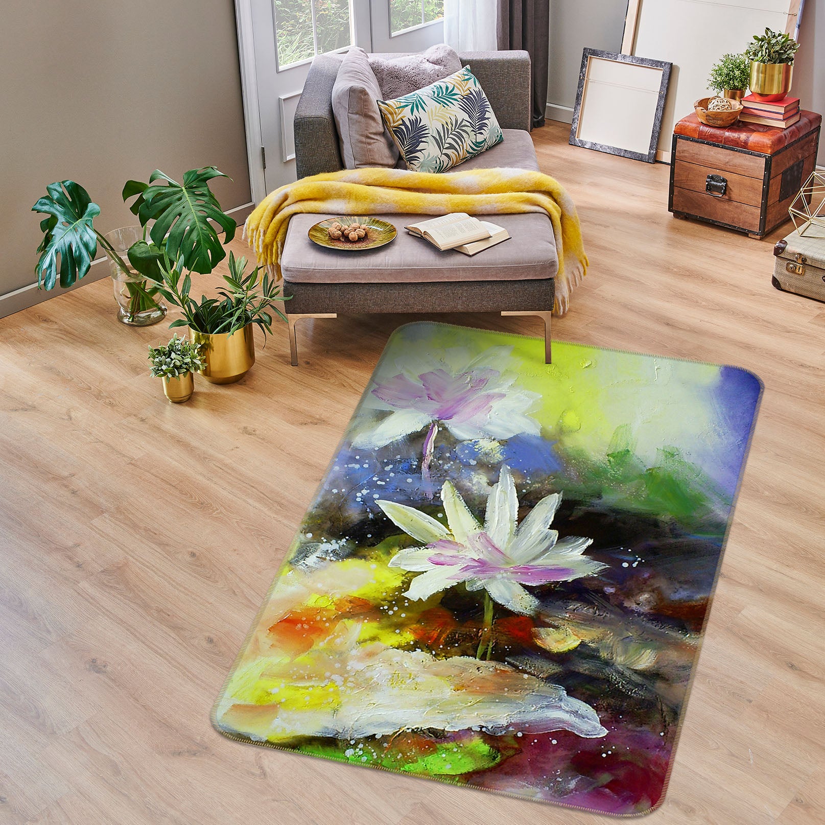 3D Lotus Pattern 32170 Non Slip Rug Mat