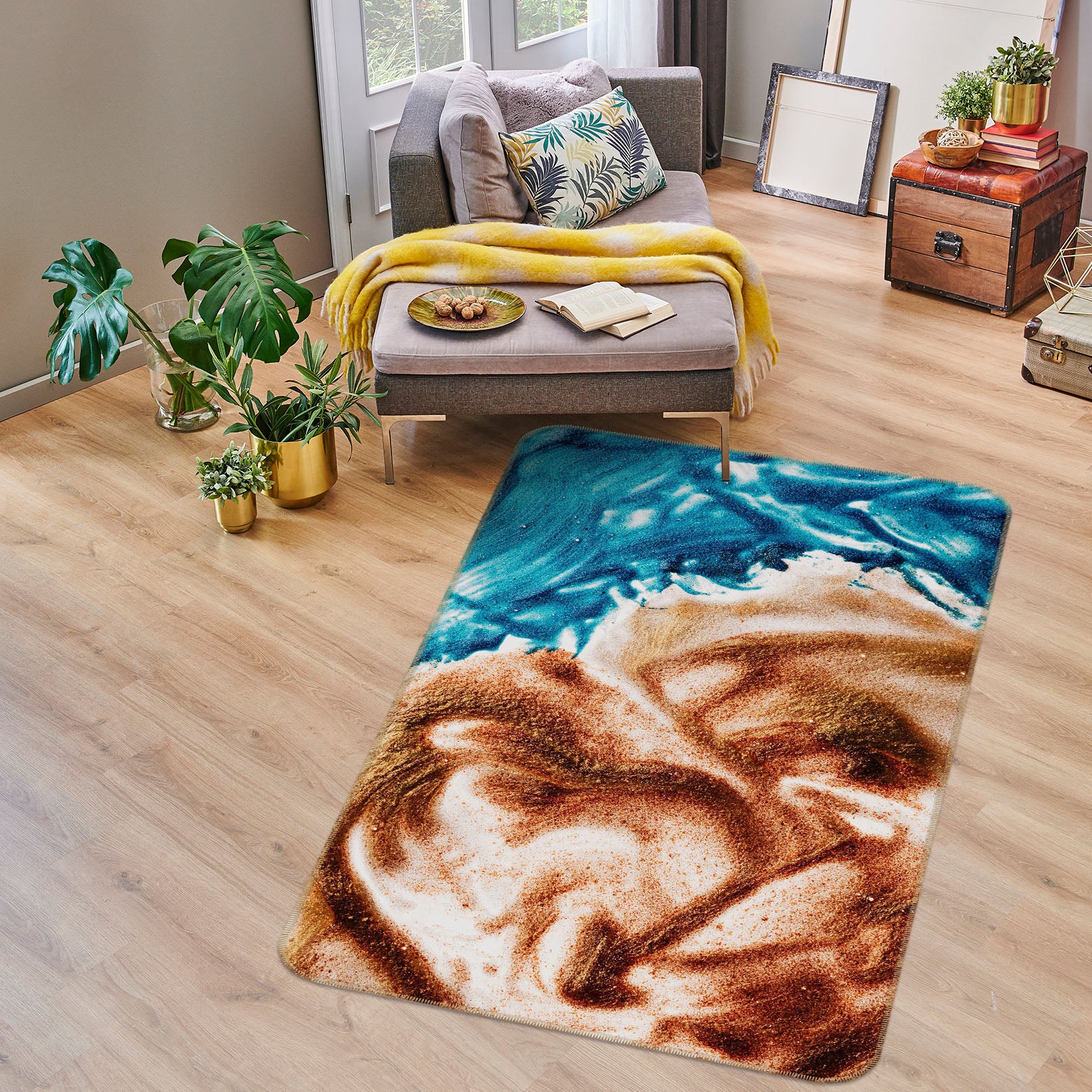 3D Brown Blue Sand 28026 Non Slip Rug Mat