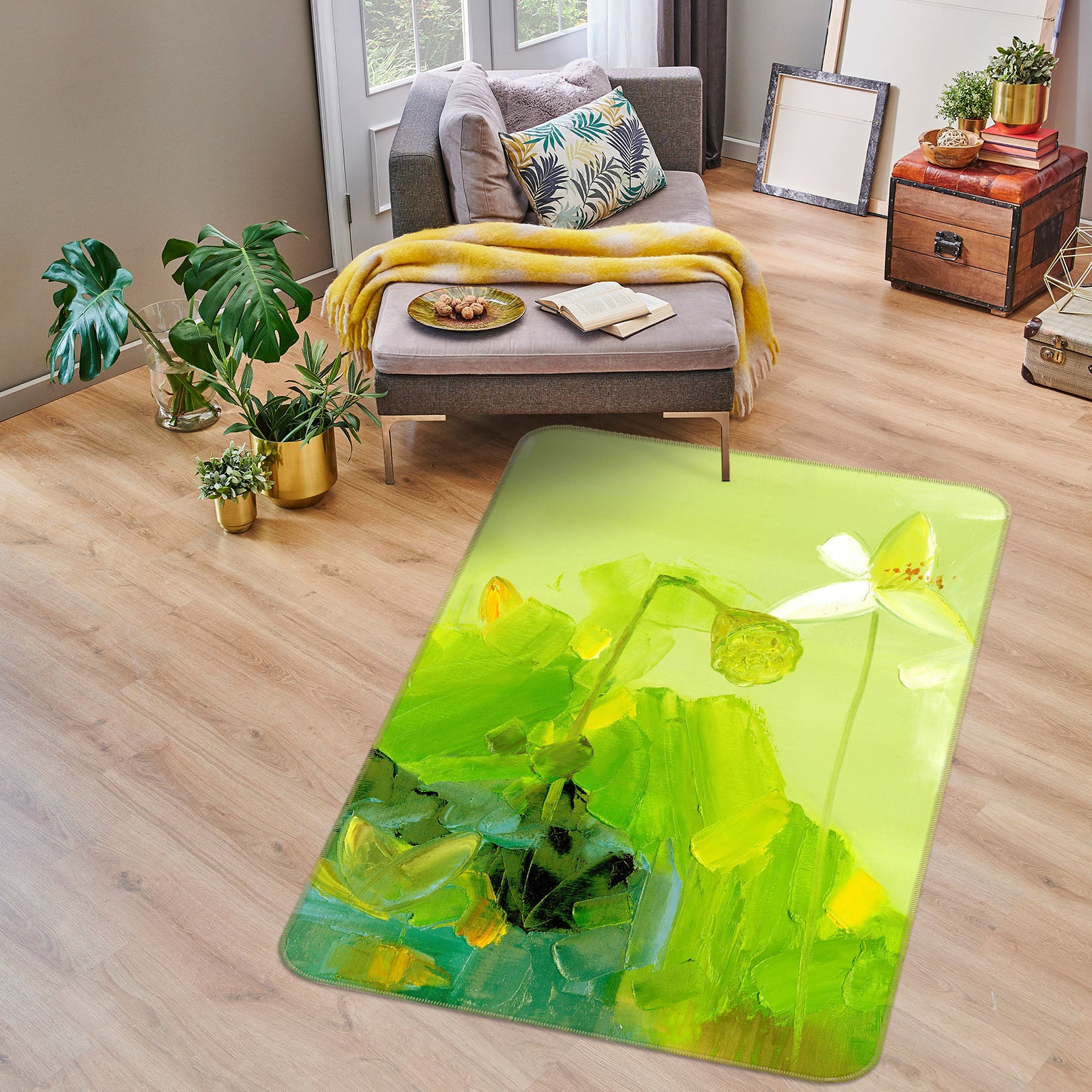 3D Flowers Green 32173 Non Slip Rug Mat