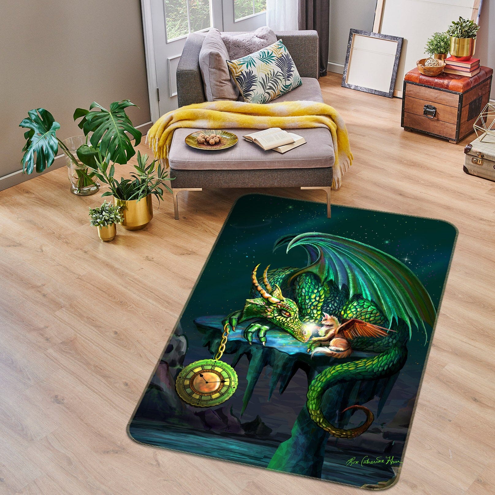 3D Green Dragon 3036 Rose Catherine Khan Rug Non Slip Rug Mat Mat AJ Creativity Home 